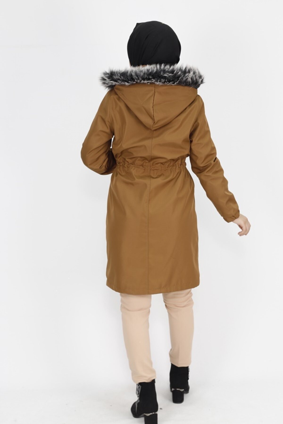 Mid-Length Bonded Fabric Modest Winter Coat - Tan - Butik