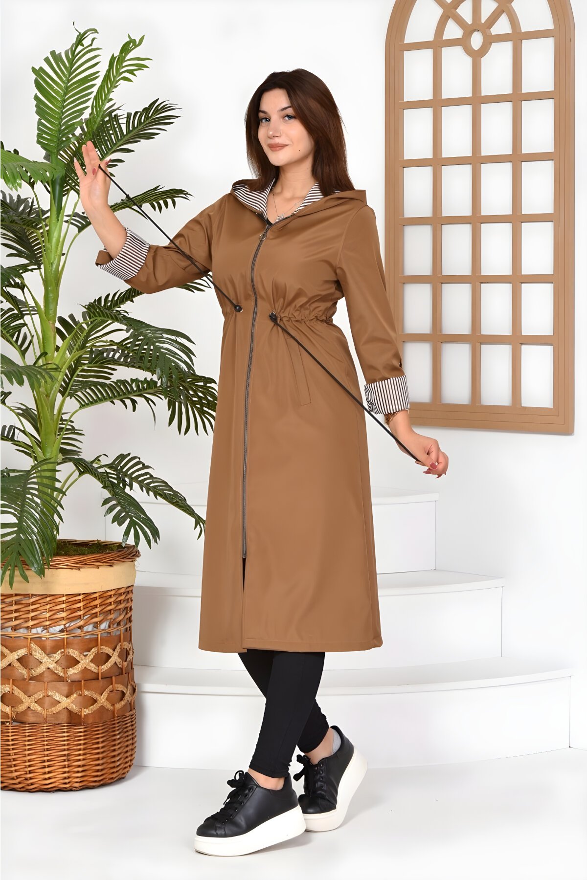 Taba Uzun Boy Bondit Kumaş Trençkot - Butik