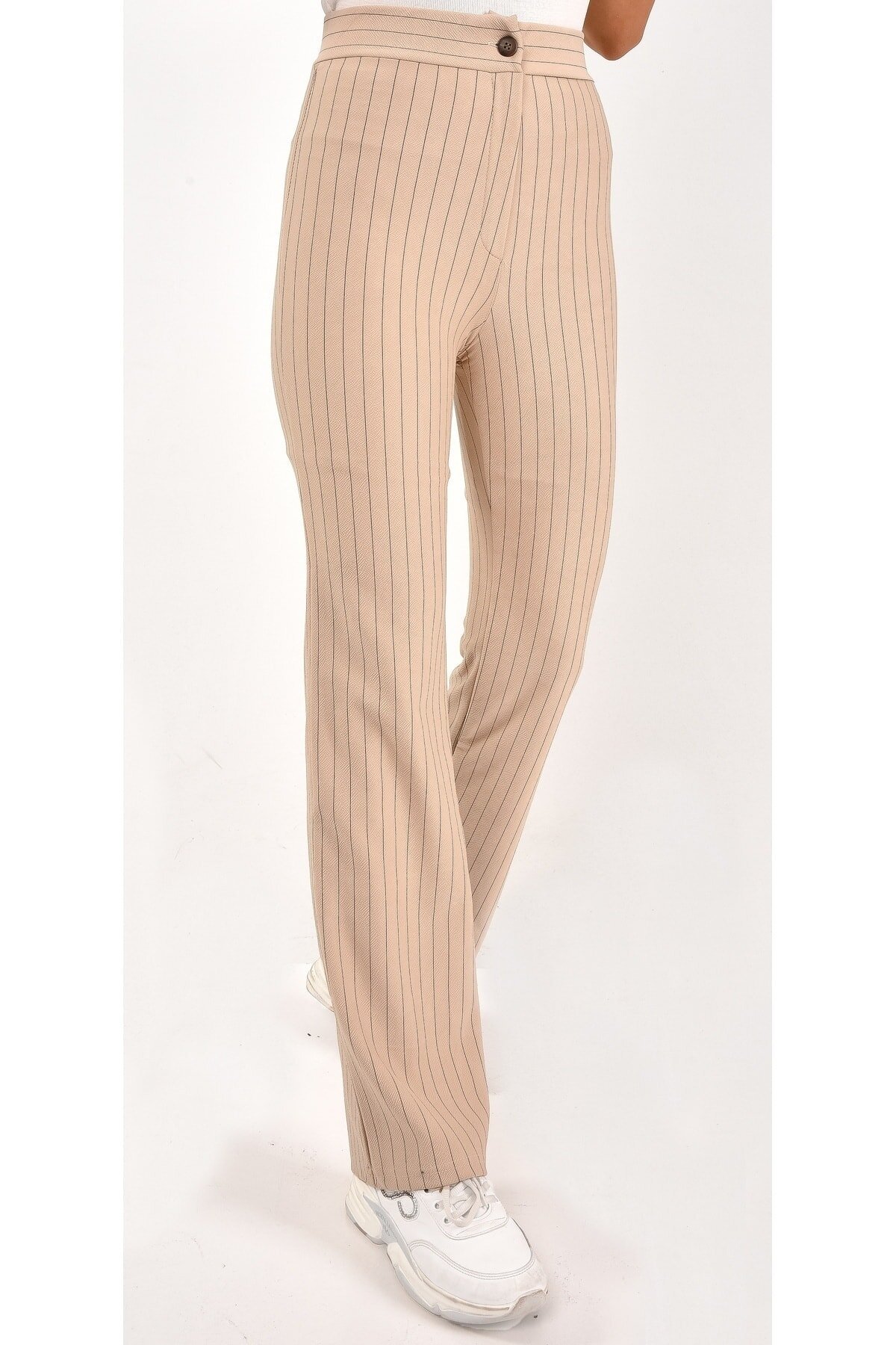 Straight Leg Striped Modest Pants - Stone - Butik