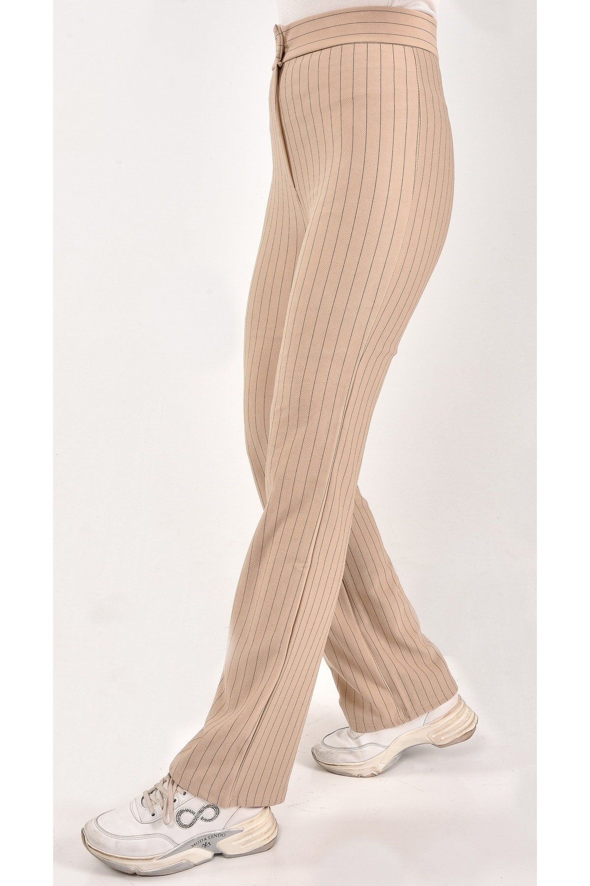 Straight Leg Striped Modest Pants - Stone - Butik