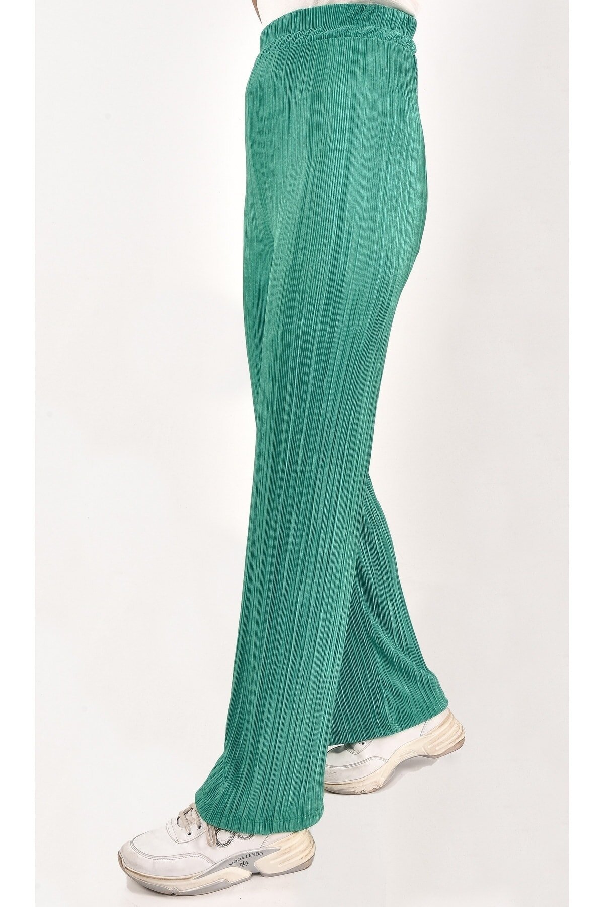 Yeşil Bürümcük Geniş Paça Tesettür Pantolon - Butik