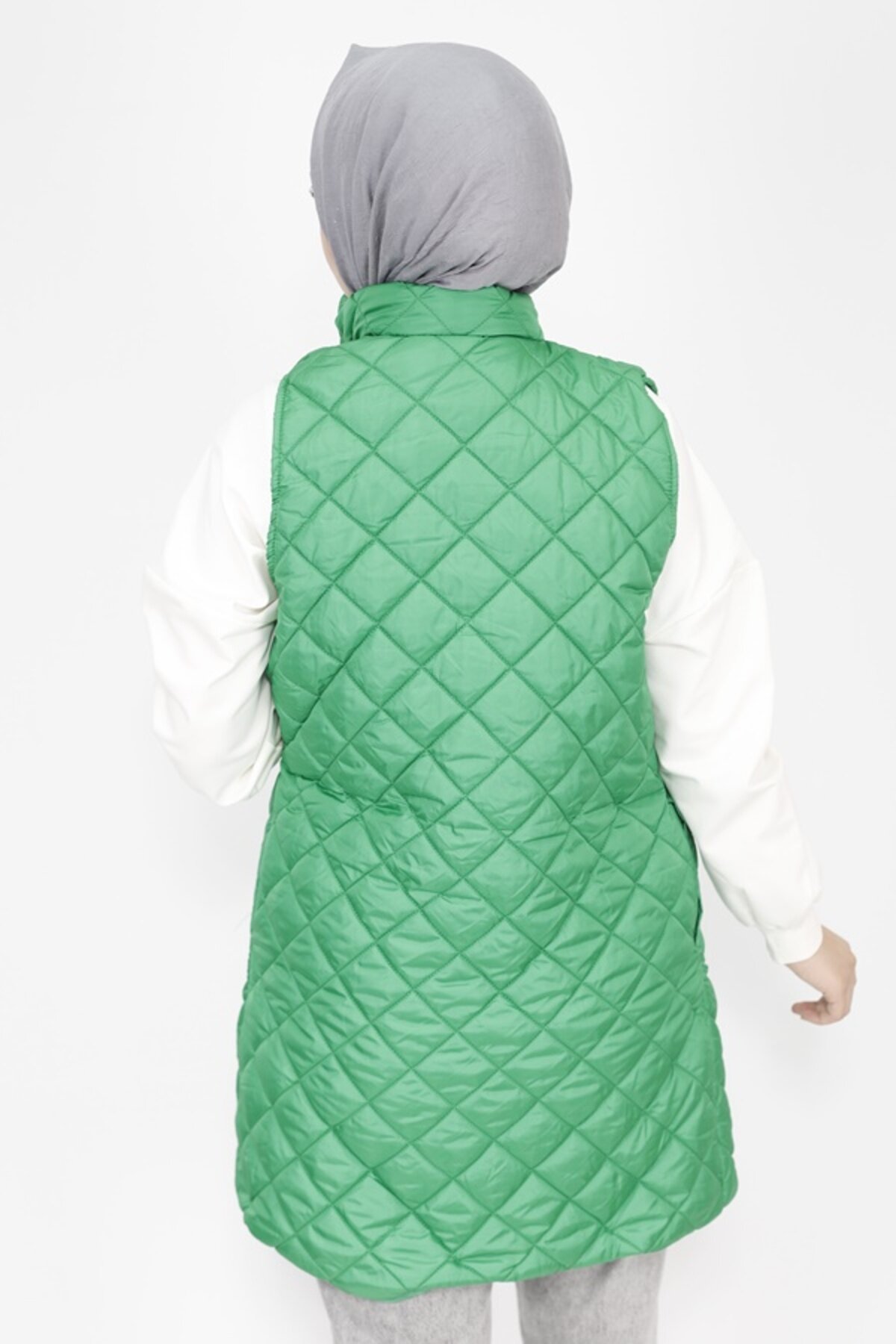 Quilted Pocketed Modest Vest - Green - Butik