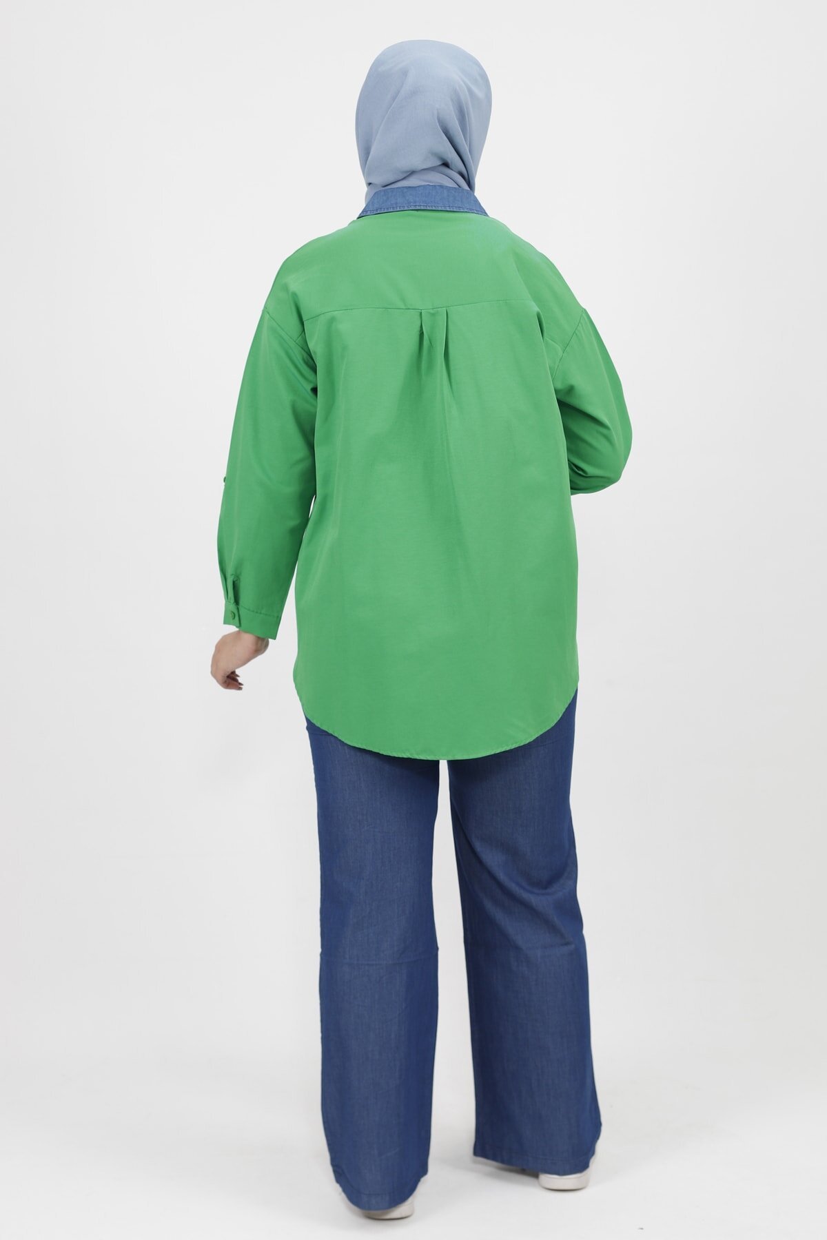 Yeşil Kuş Nakış Taş Detaylı Poplin Gömlek - Butik