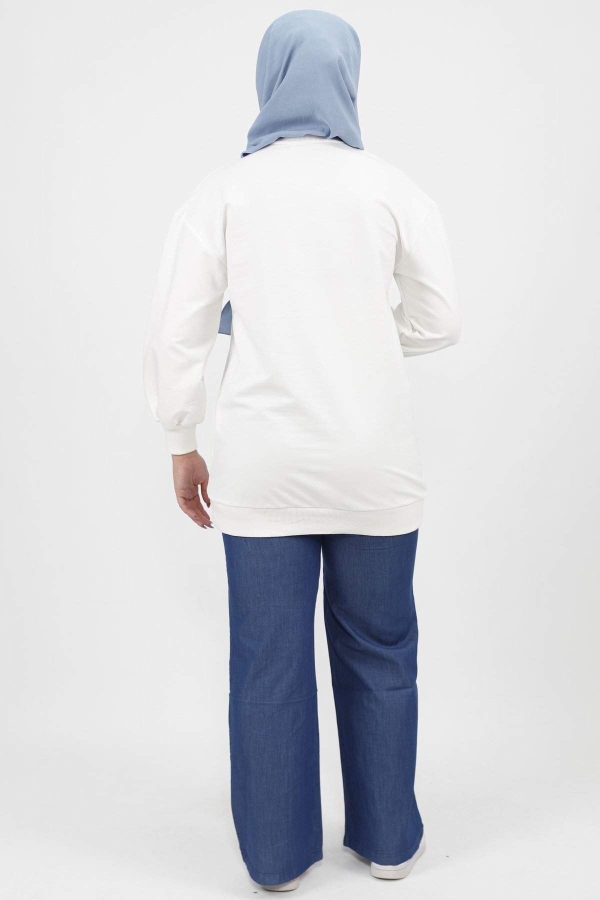 Double-Thread Knit Pearl and Embroidery Detail Modest Tunic - White - Bwest