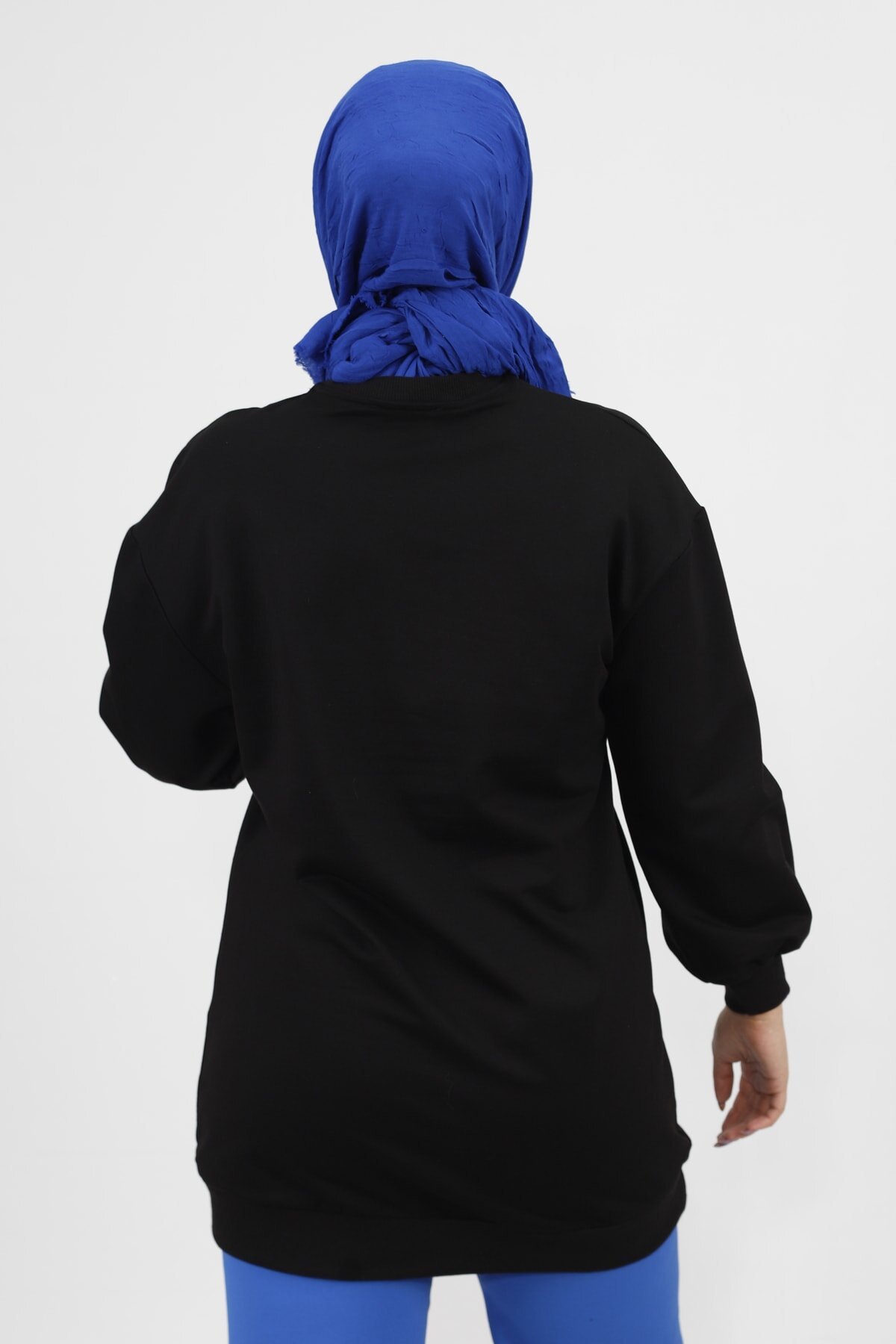 Pearl and Embroidery Detail Yarn Fabric Modest Tunic - Black - Bwest