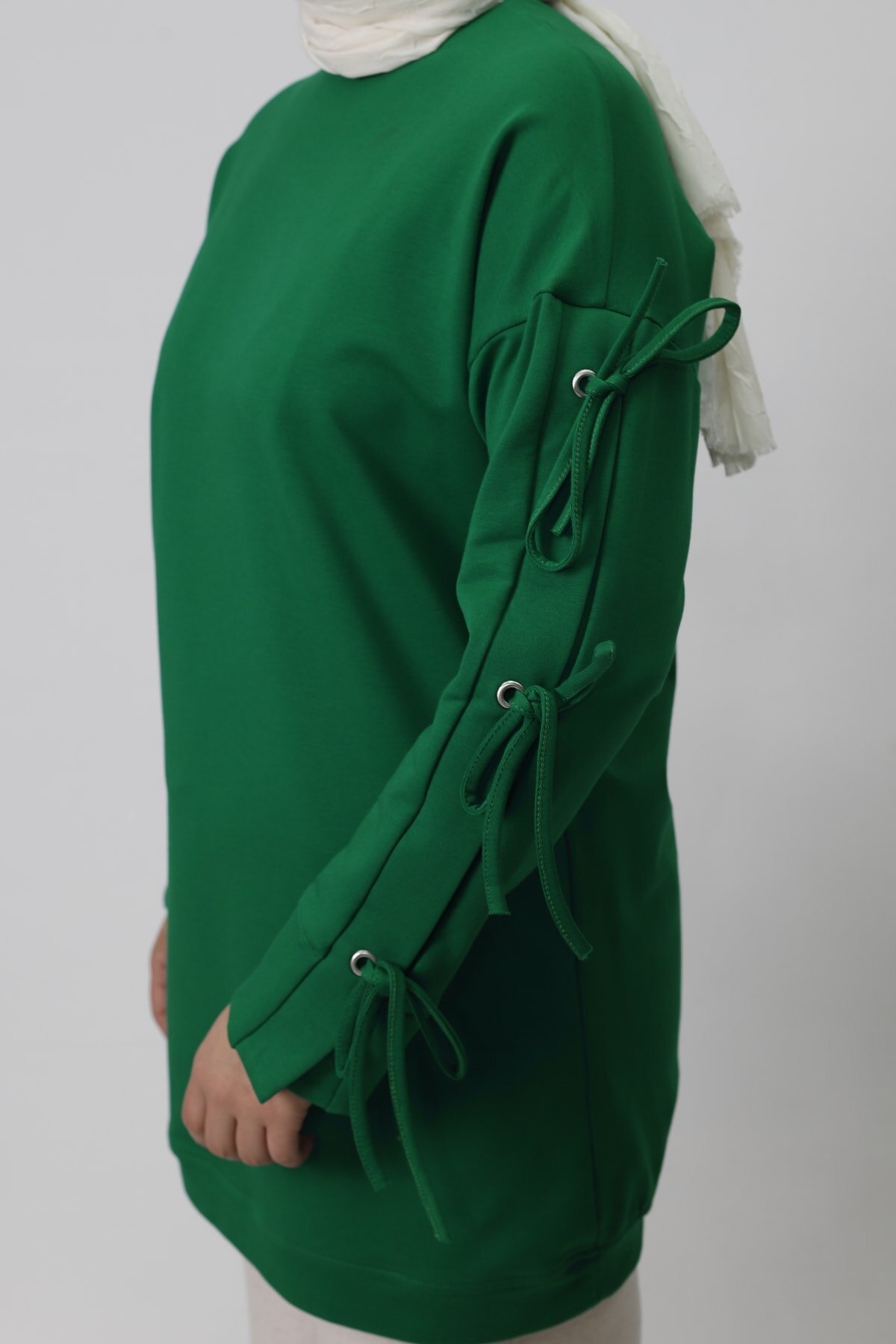 Double Yarn Tie-Sleeve Modest Tunic - Green - Bwest