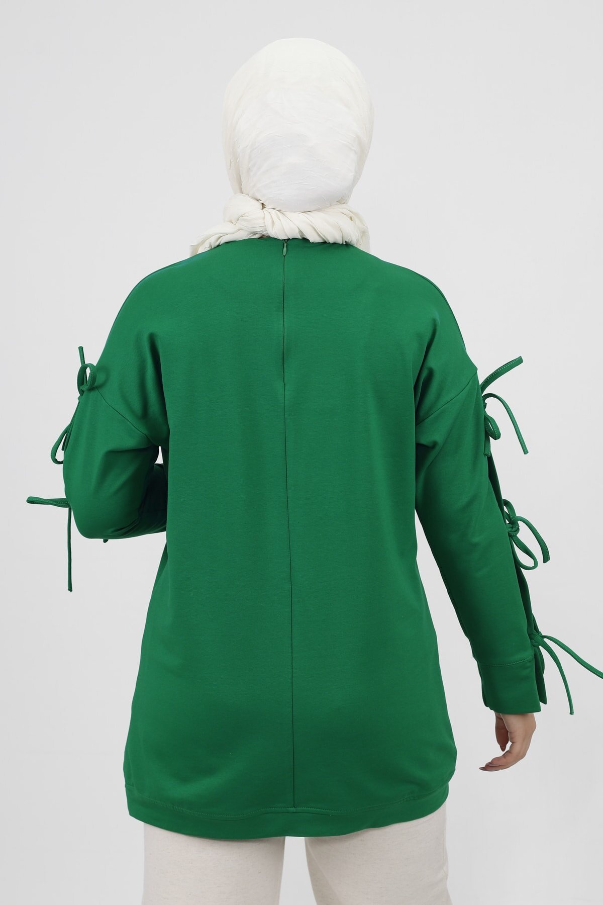 Double Yarn Tie-Sleeve Modest Tunic - Green - Bwest