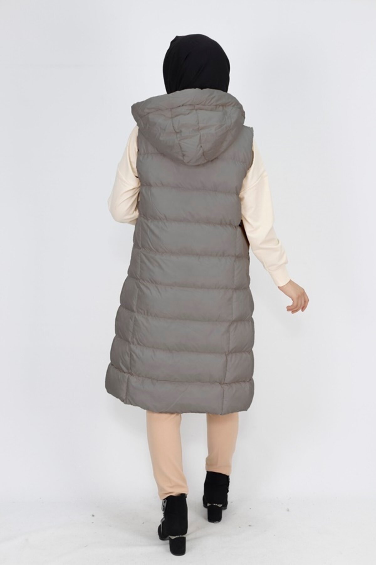 Padded Puffer Pocket Modest Vest - Grey - Bycoolest Butik
