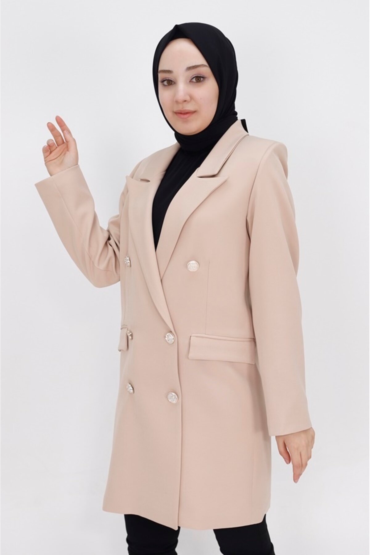 Kruvaze Yaka Taş Sahte Cep Detaylı Blazer Ceket - Bycoolest Butik