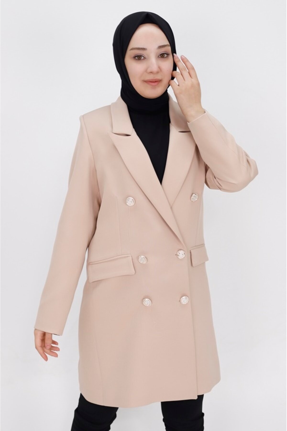 Kruvaze Yaka Taş Sahte Cep Detaylı Blazer Ceket - Bycoolest Butik