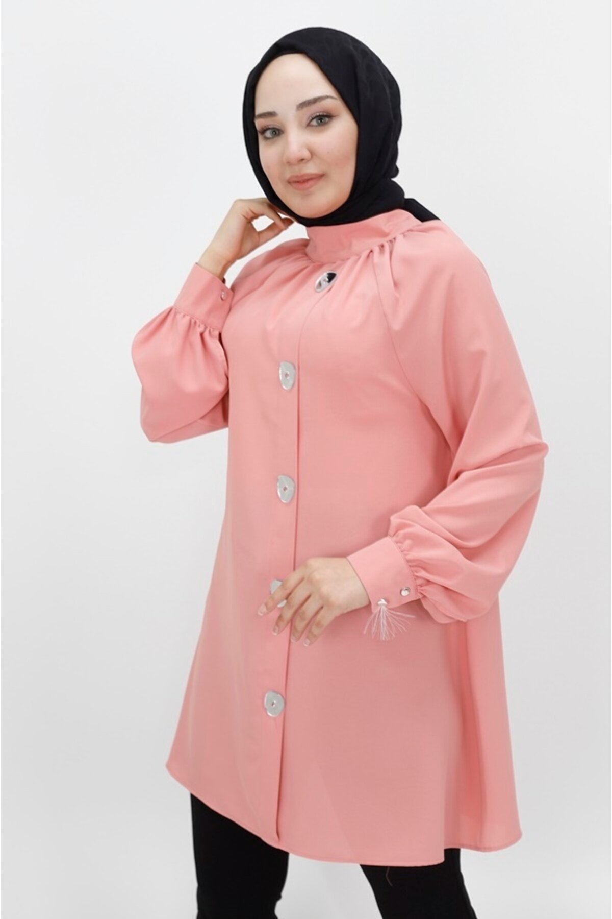 Mirror Button Detail Modest Tunic - Powder Pink - Bycoolest Butik