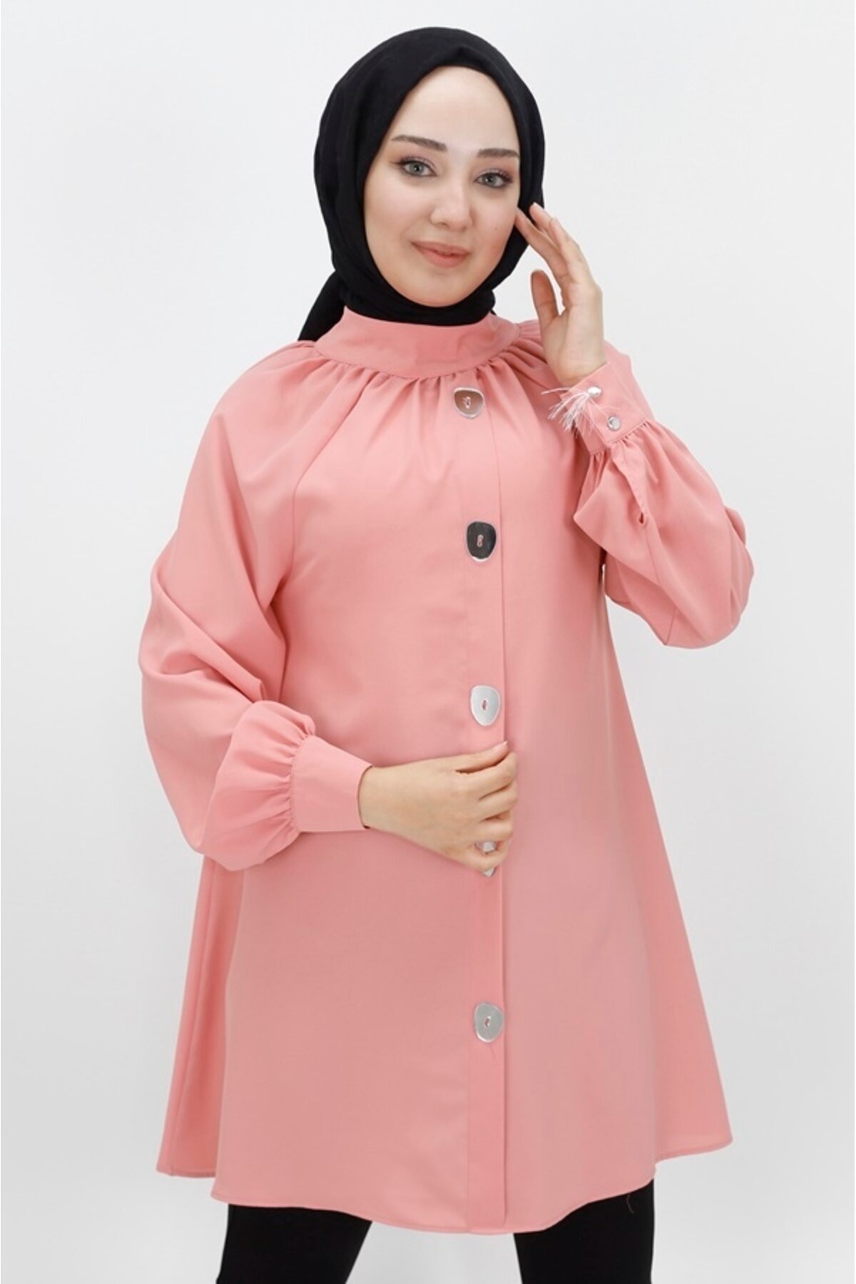 Mirror Button Detail Modest Tunic - Powder Pink - Bycoolest Butik