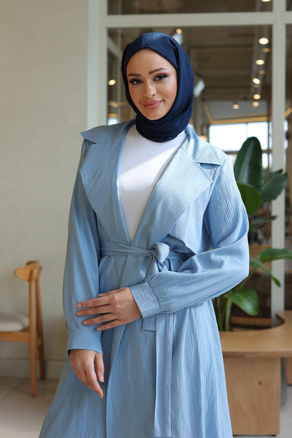 Two-Piece Moon Shape Detail Modest Set - Baby Blue - Misskayle