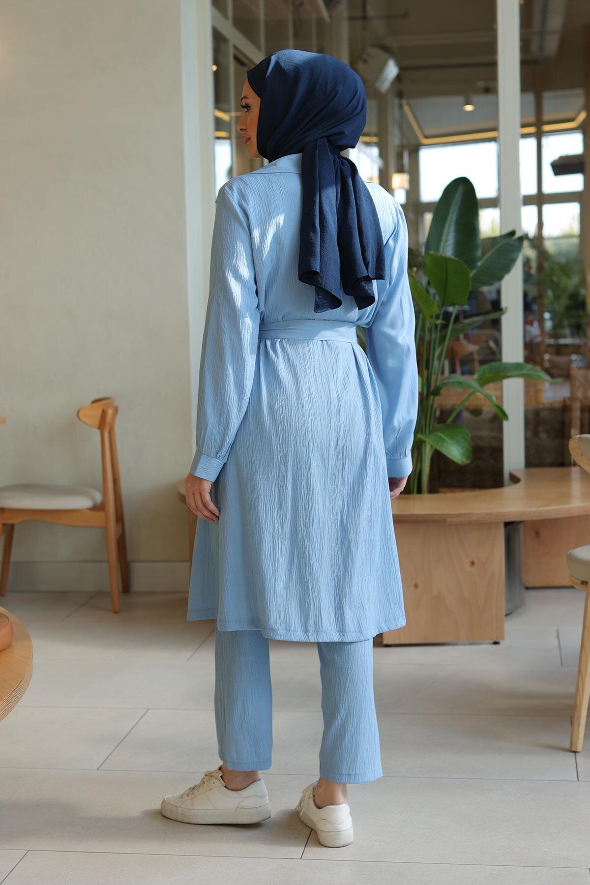 Two-Piece Moon Shape Detail Modest Set - Baby Blue - Misskayle