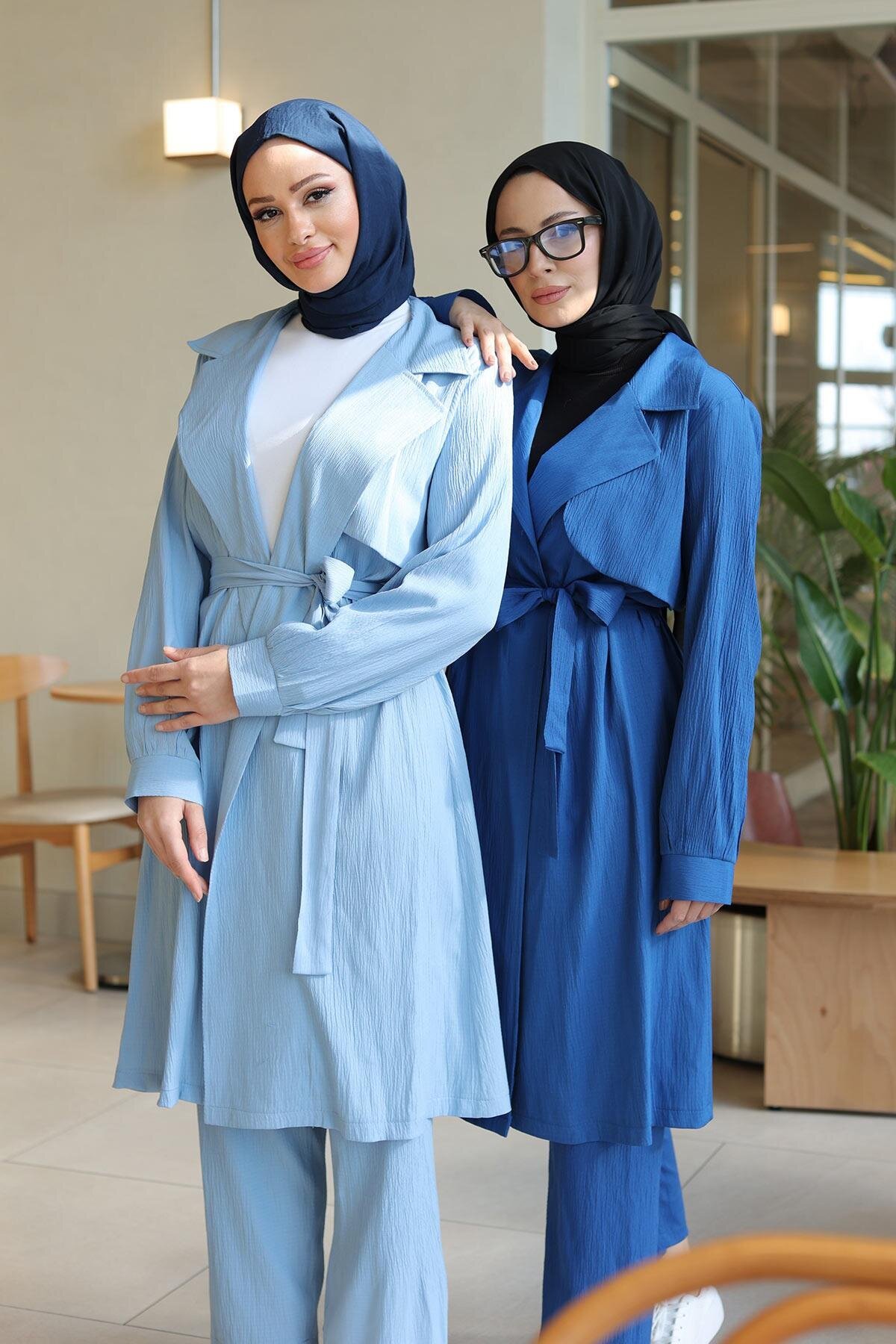 Two-Piece Moon Shape Detail Modest Set - Baby Blue - Misskayle