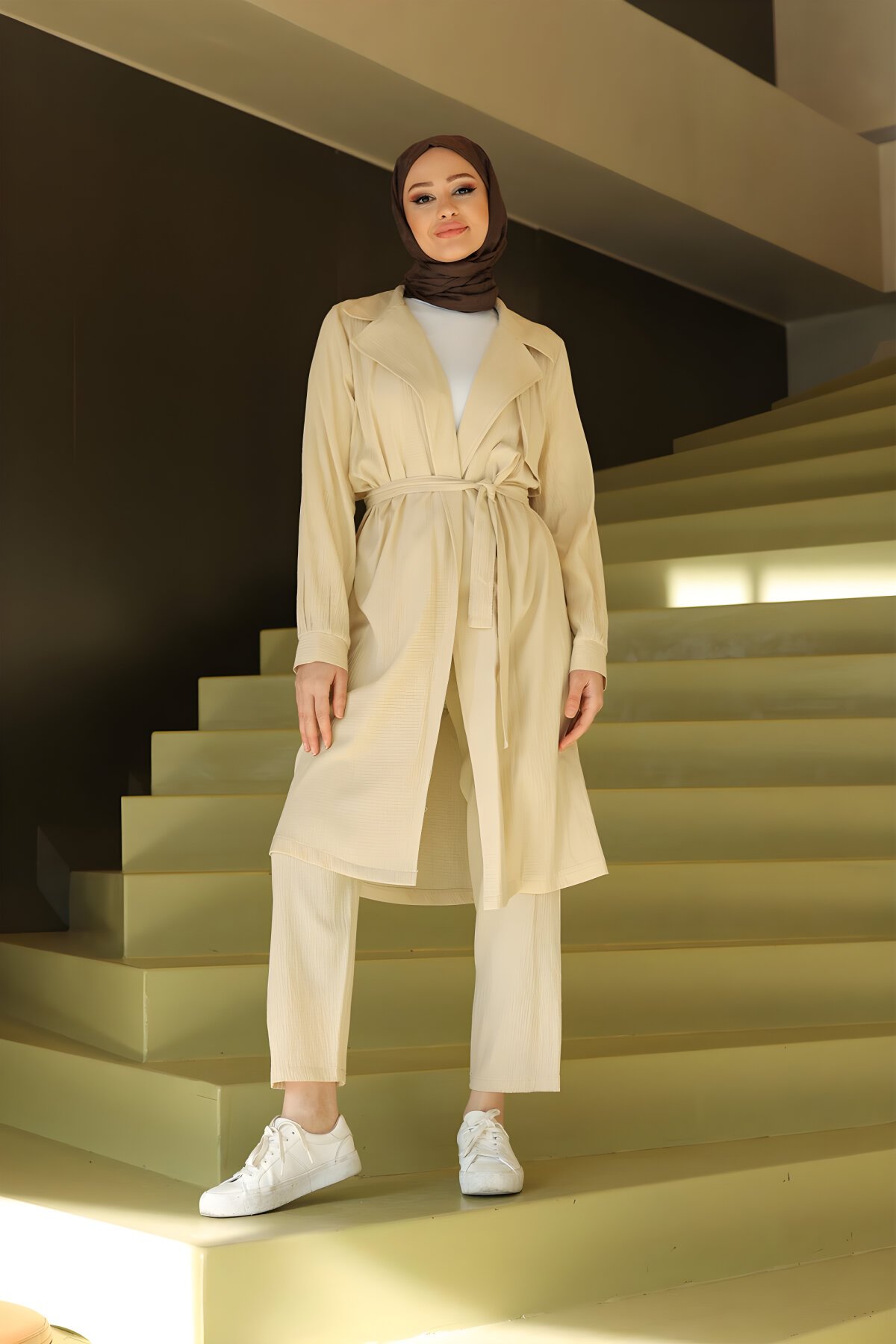 Two-Piece Modest Set with Moon Detail - Beige - Misskayle