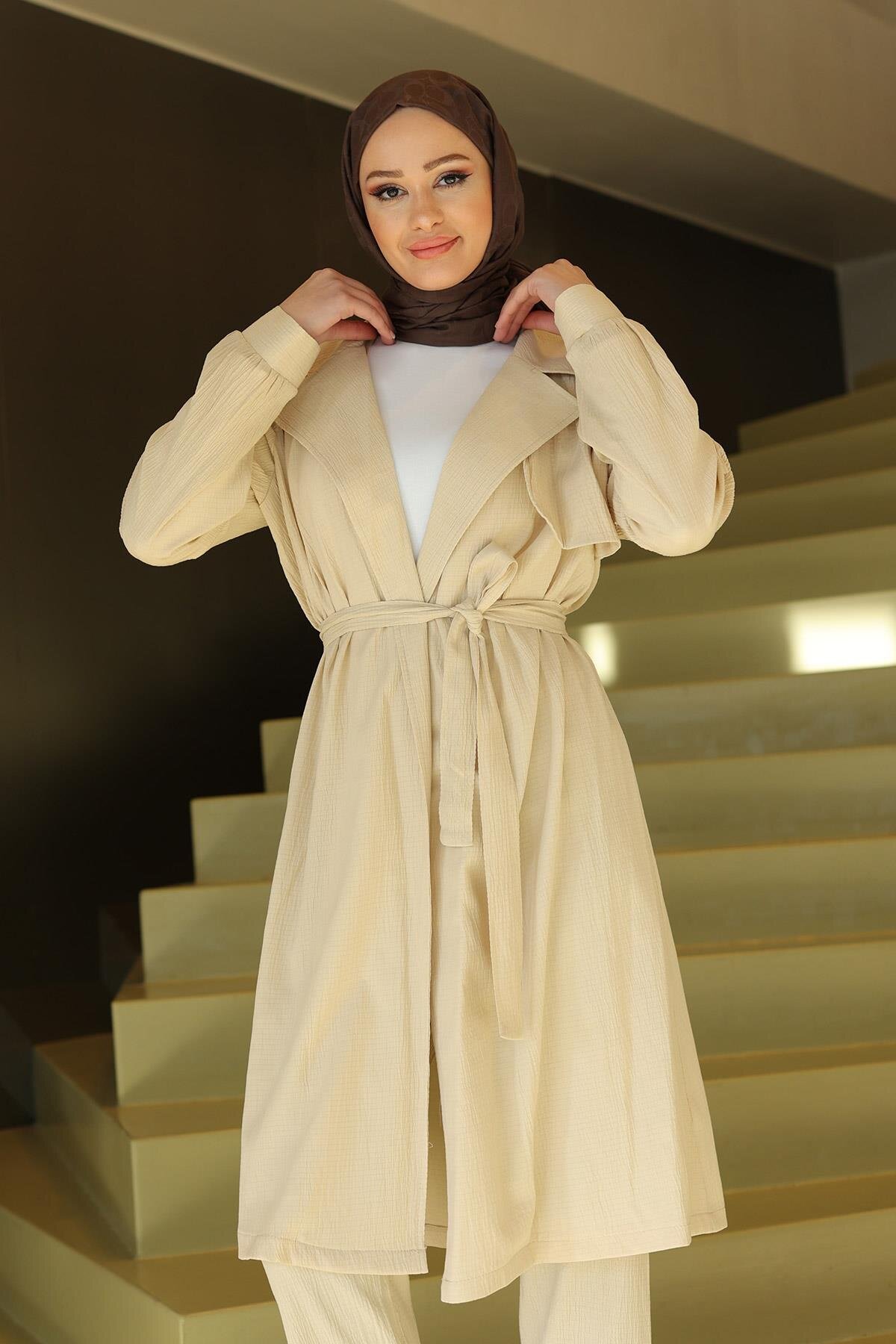Two-Piece Modest Set with Moon Detail - Beige - Misskayle