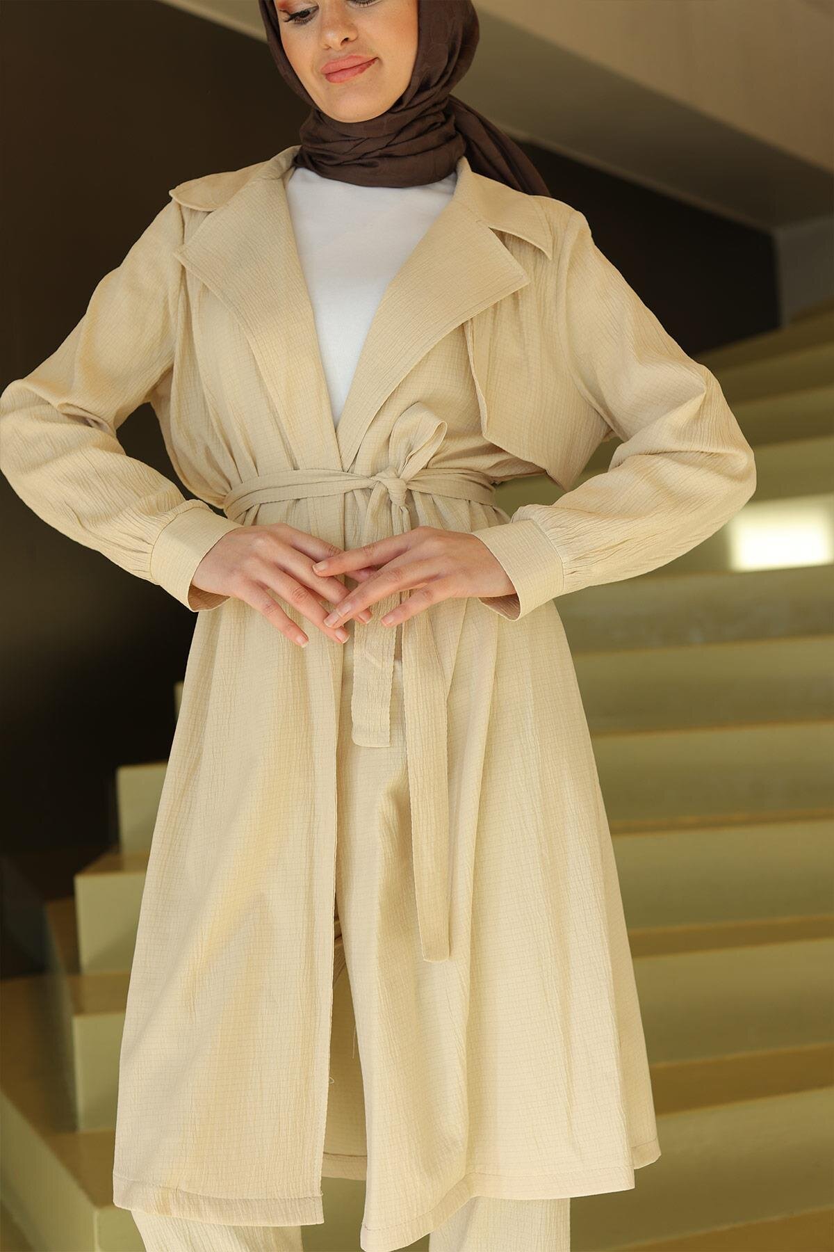 Two-Piece Modest Set with Moon Detail - Beige - Misskayle