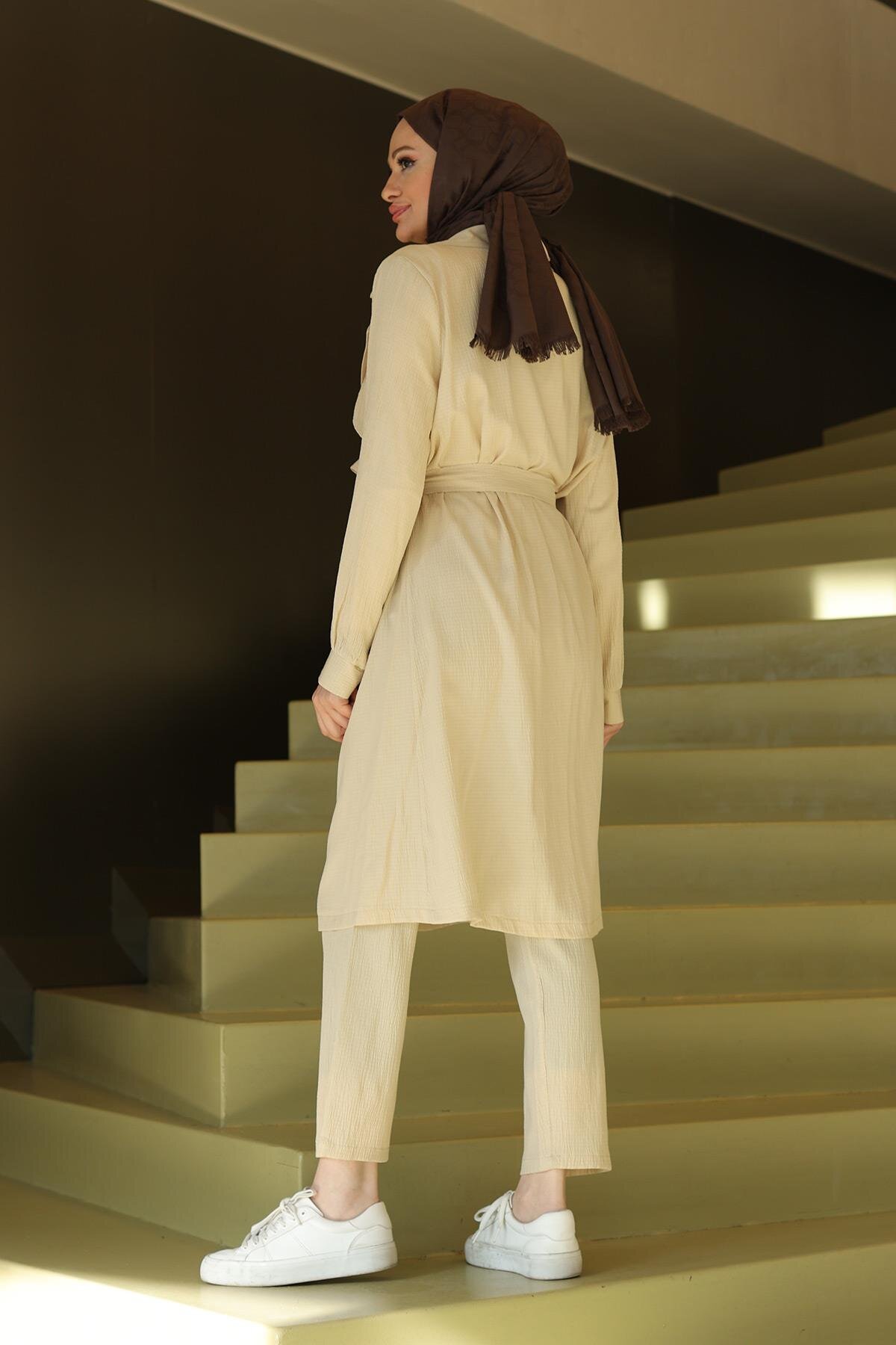 Two-Piece Modest Set with Moon Detail - Beige - Misskayle