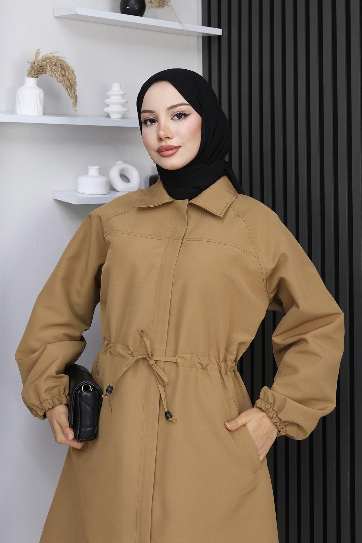 Hidden Placket Trench Coat - Camel - Misskayle