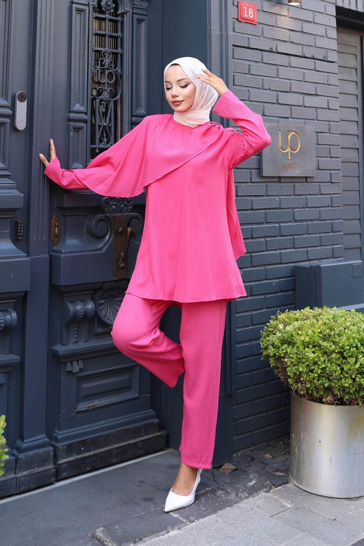 Two-Piece Cape Detail Set - Fuchsia - Misskayle