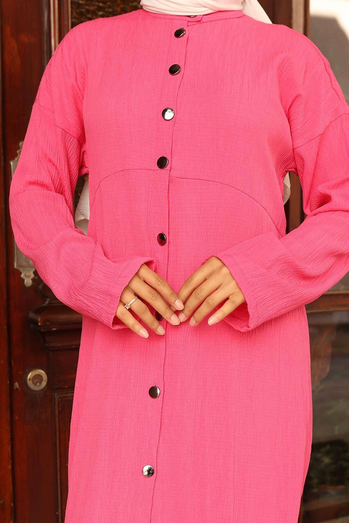 Long Double Collar Detail Modest Set - Fuchsia - Misskayle