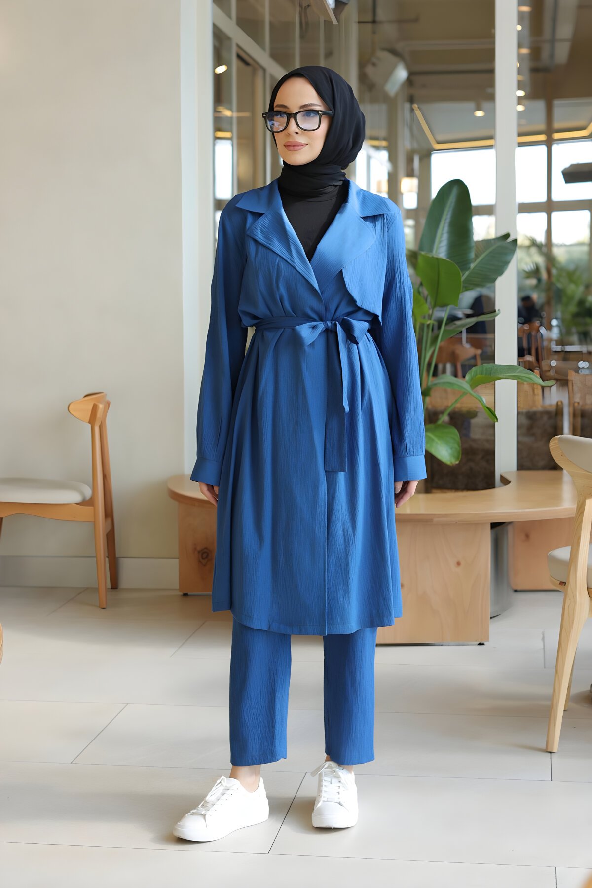 İndigo İkili Ay Parça Detaylı Tesettür Takım - Misskayle