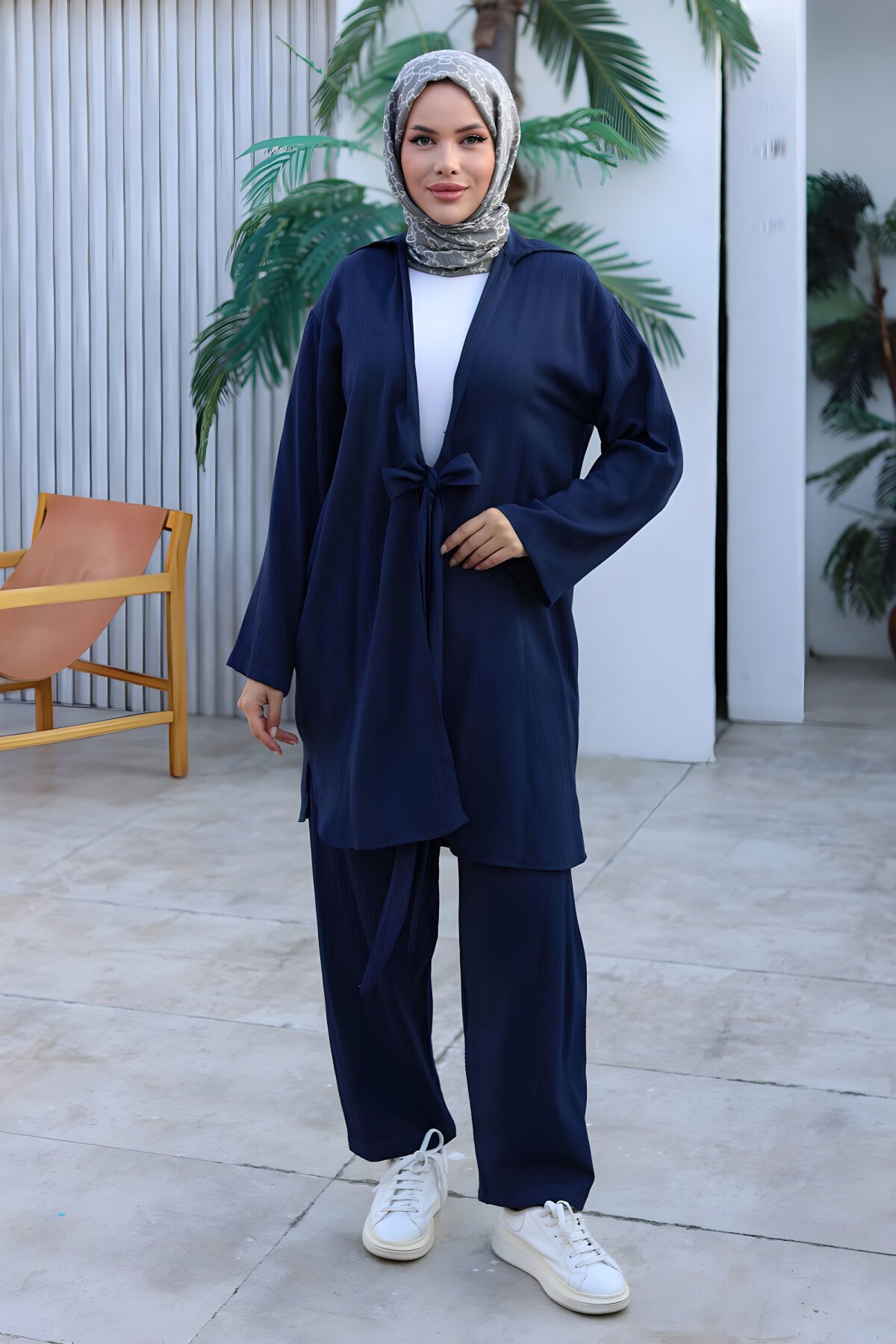 Lacivert Kimono Bağlama Detaylı İkili Tesettür Takım - Misskayle