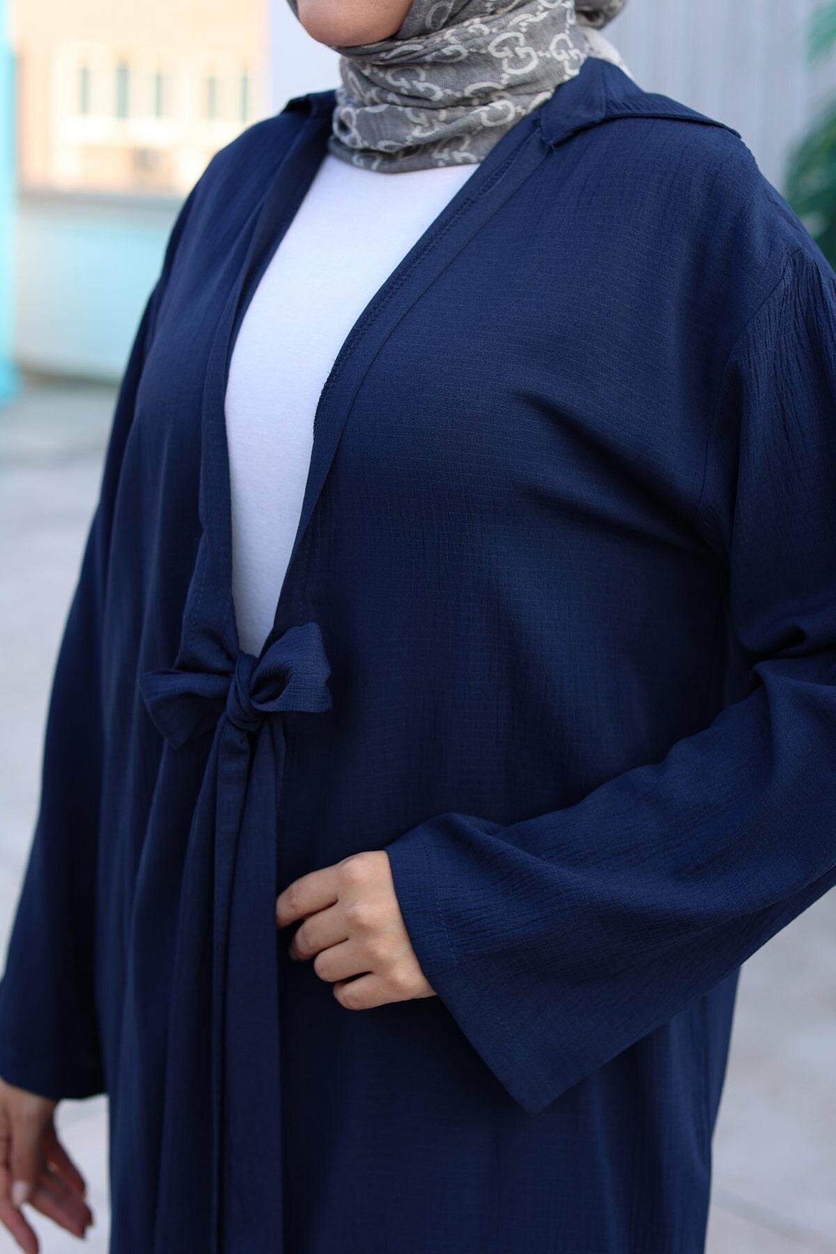 Lacivert Kimono Bağlama Detaylı İkili Tesettür Takım - Misskayle