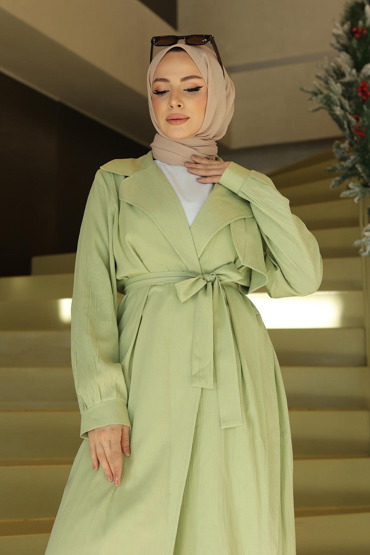 Two-Piece Moon Piece Detail Modest Set - Mint Green - Misskayle