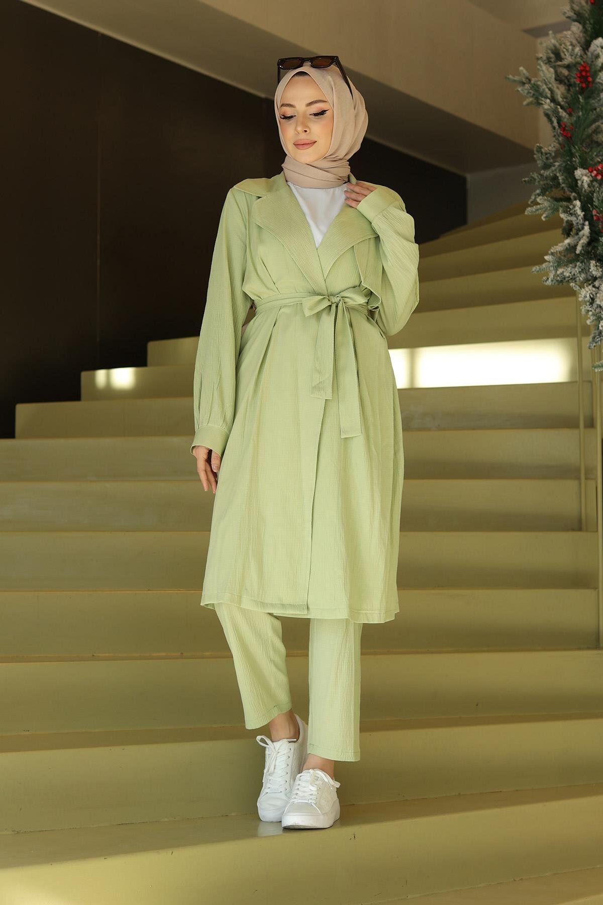 Two-Piece Moon Piece Detail Modest Set - Mint Green - Misskayle