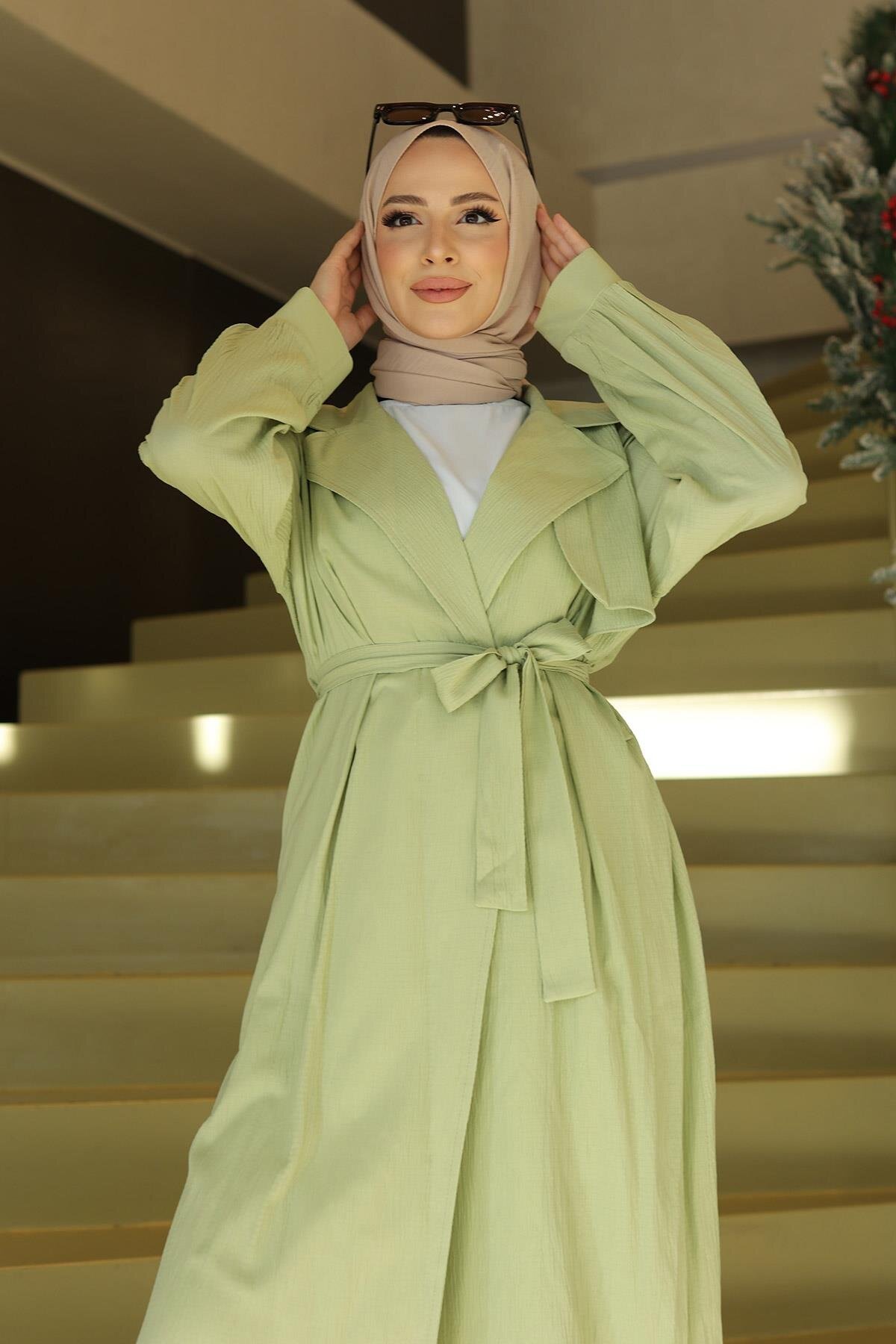 Two-Piece Moon Piece Detail Modest Set - Mint Green - Misskayle