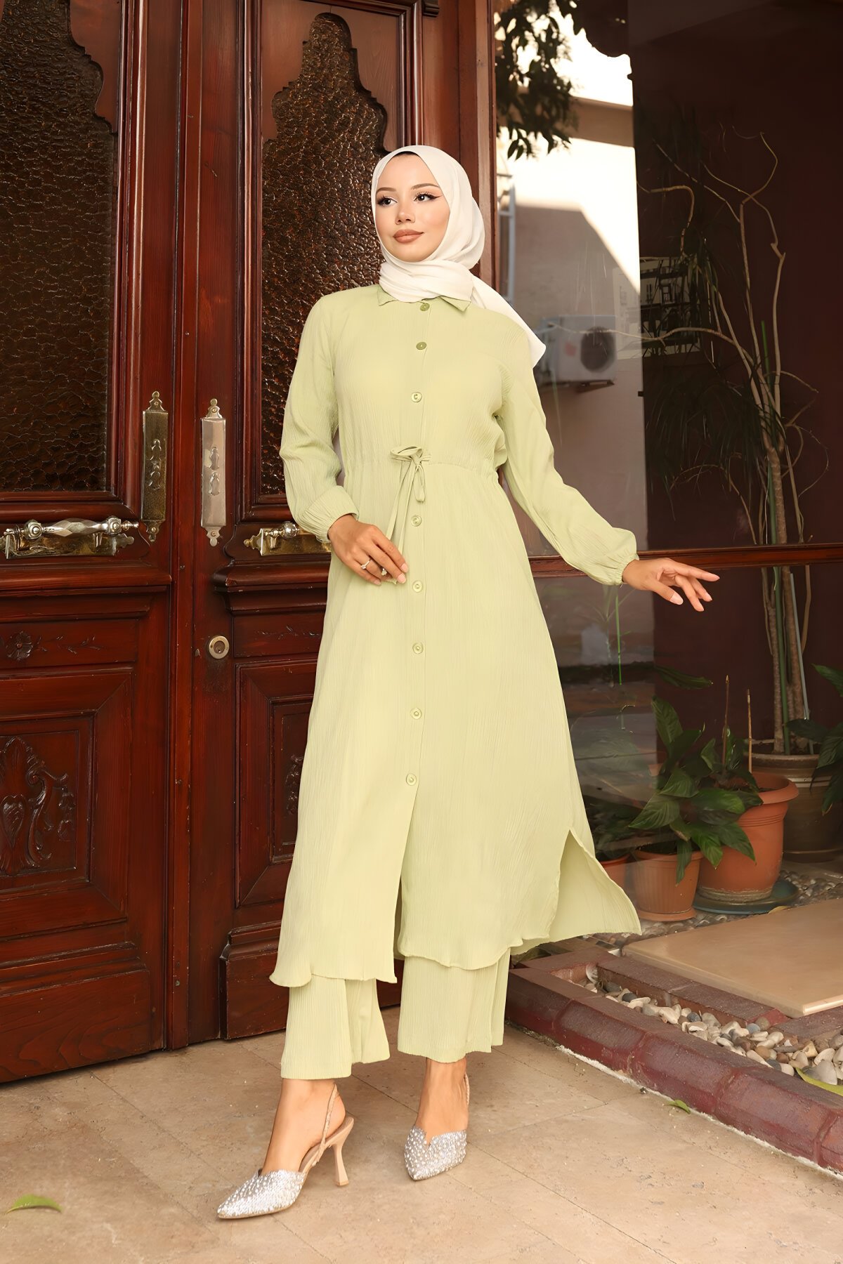 Long Modest Double Slit Detailed Set - Mint Green - Misskayle