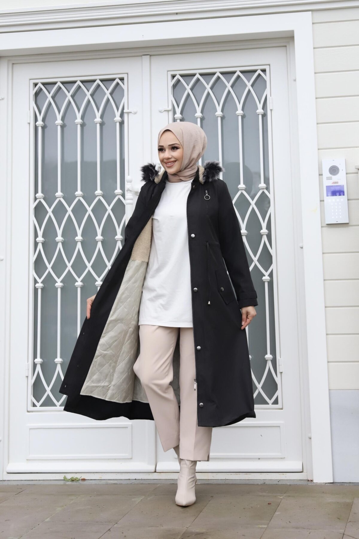 Siyah Çift Fermuar Detaylı Mont - Misskayle