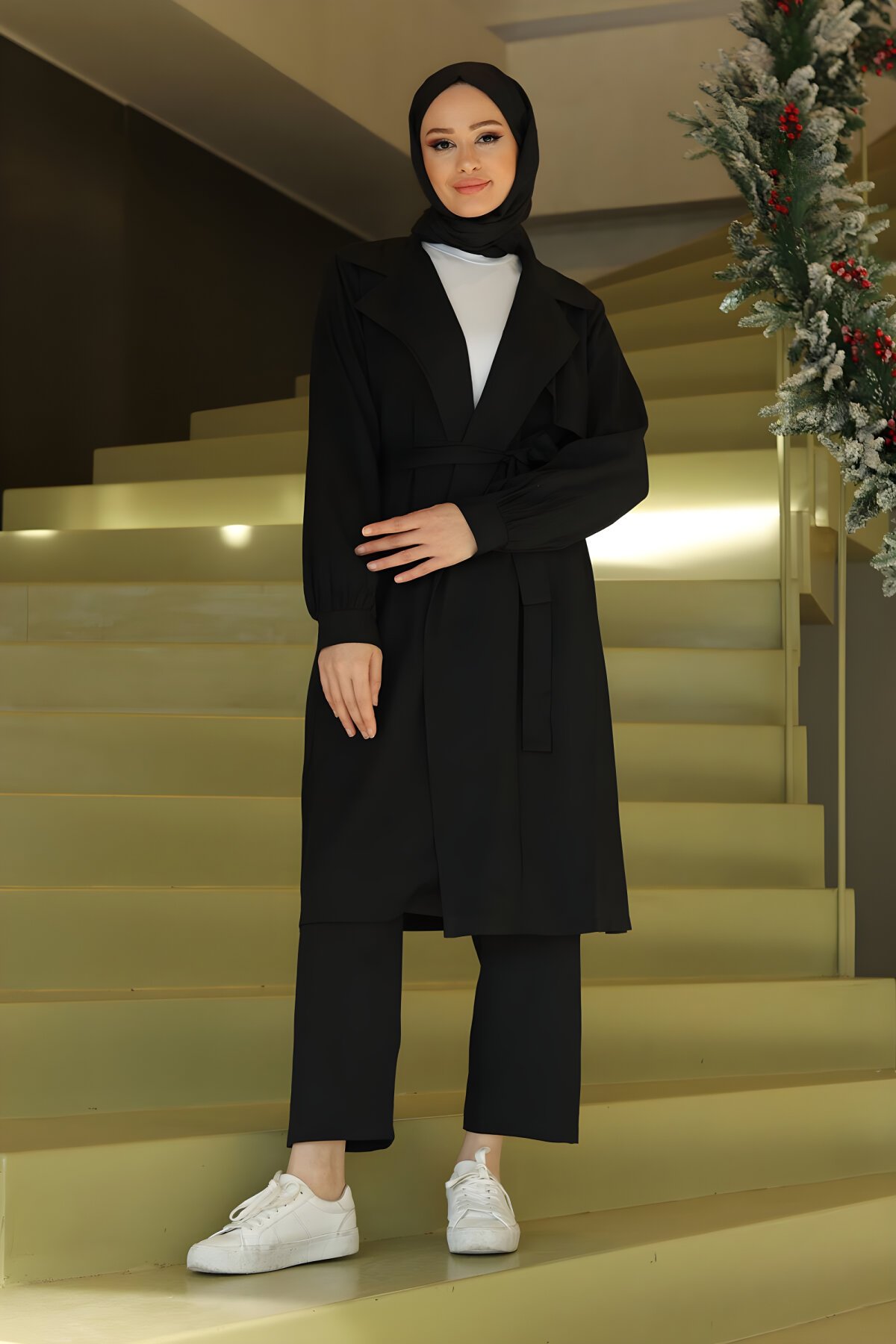 Two-Piece Moon-Detail Modest Set - Black - Misskayle