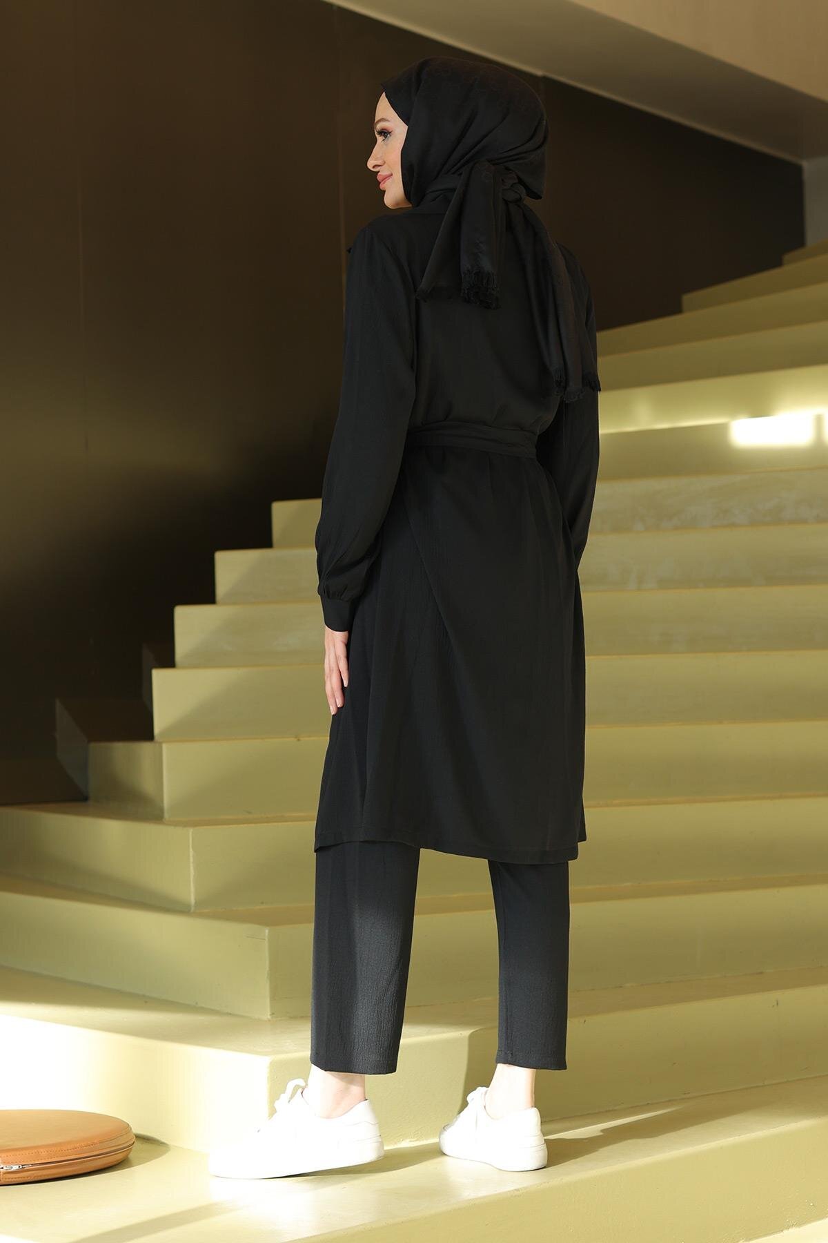 Two-Piece Moon-Detail Modest Set - Black - Misskayle