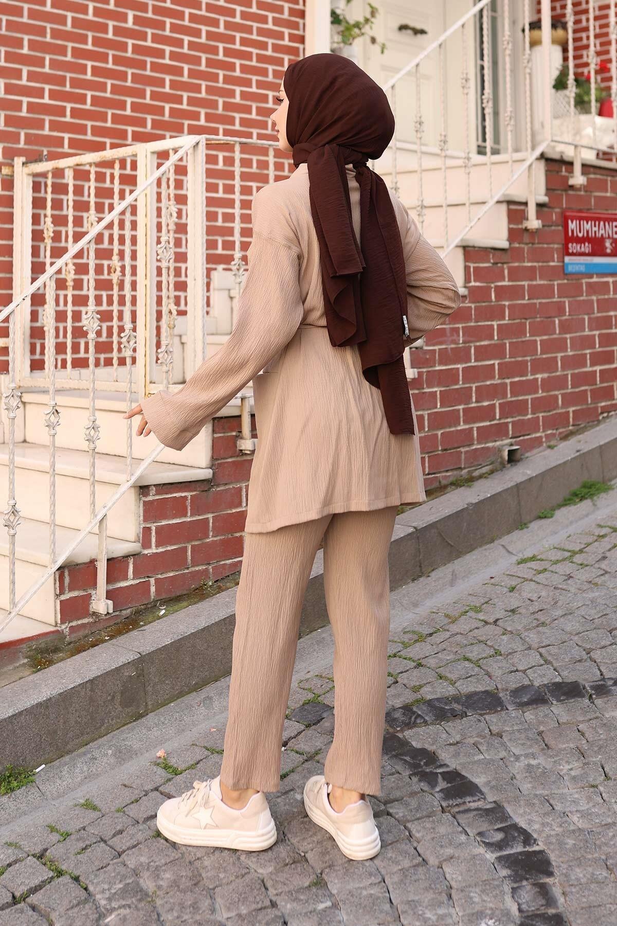 Two-Piece Kimono Set with Pocket Detail - Mink - Misskayle