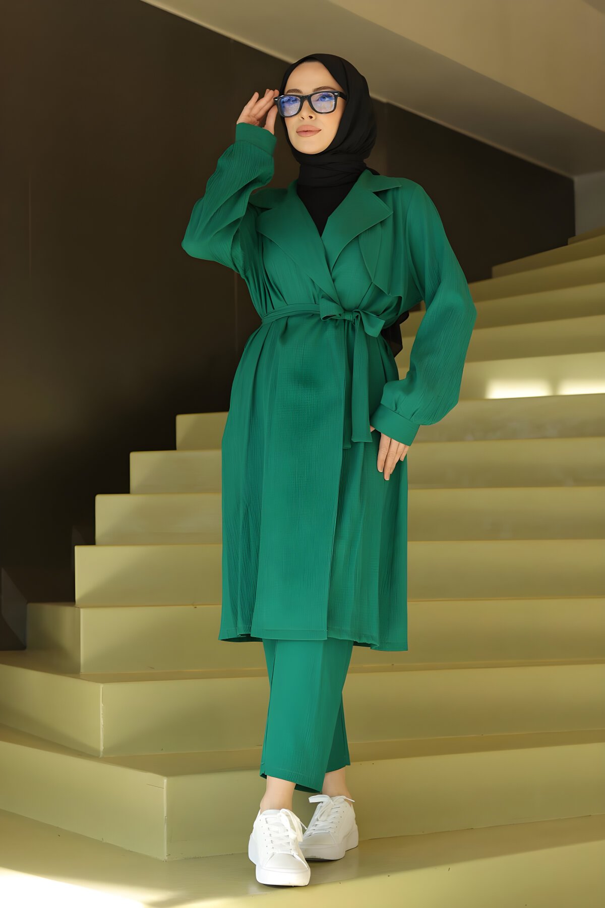 طقم محتشم ثنائي أخضر بتفصيل الهلال - Misskayle