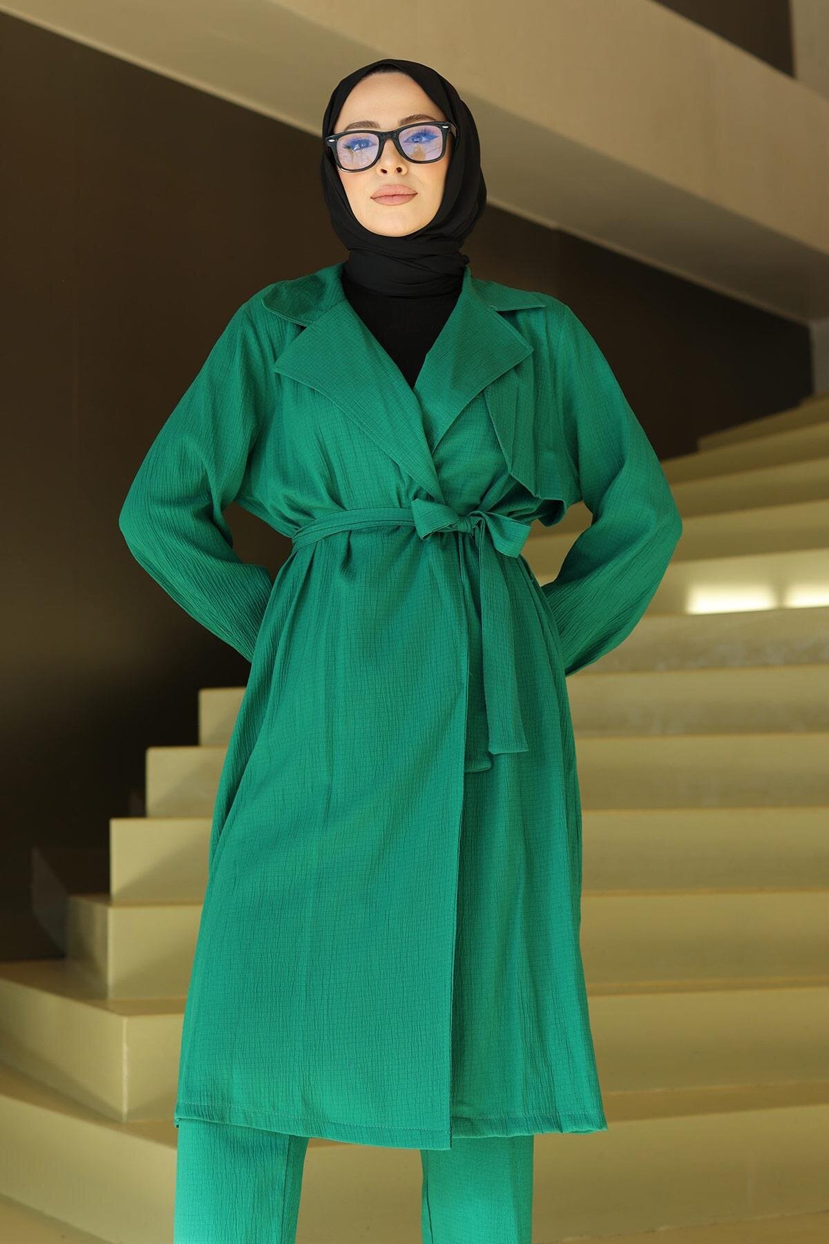 Two-Piece Modest Set with Moon Detail - Green - Misskayle