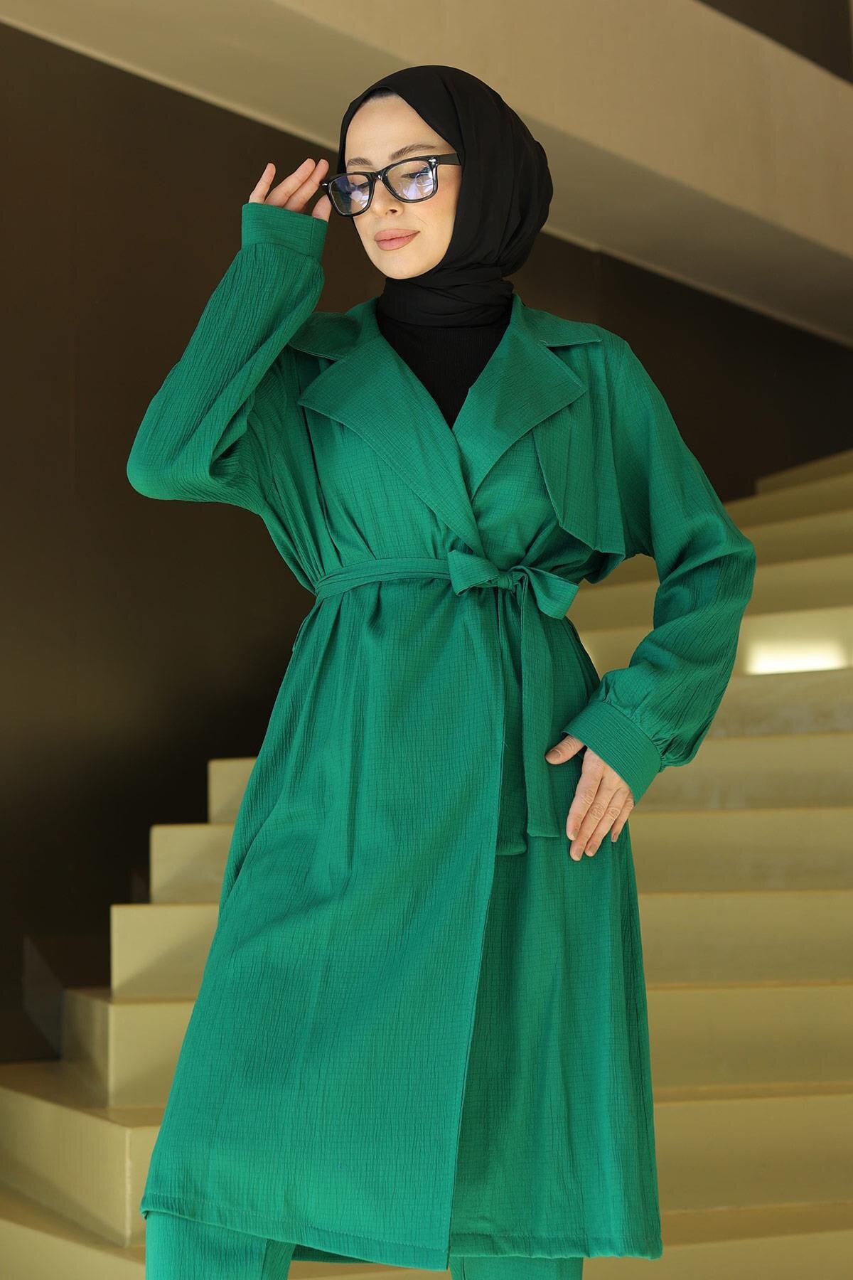 Two-Piece Modest Set with Moon Detail - Green - Misskayle
