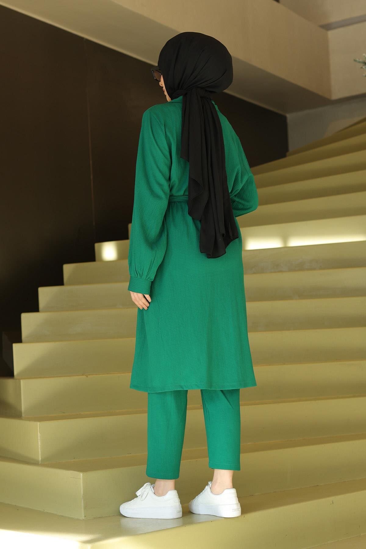 Two-Piece Modest Set with Moon Detail - Green - Misskayle