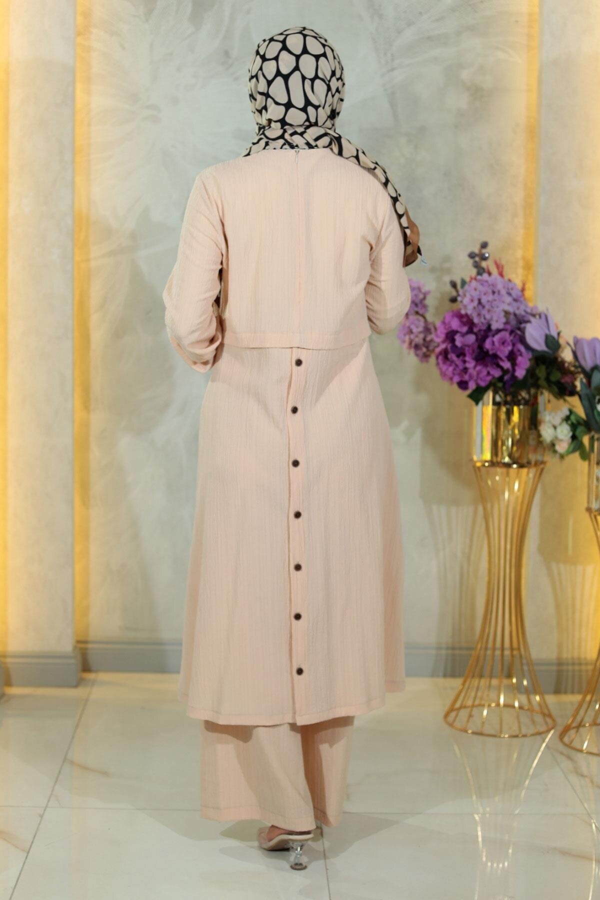 Two-Piece Buttoned Set - Beige - Modamihram