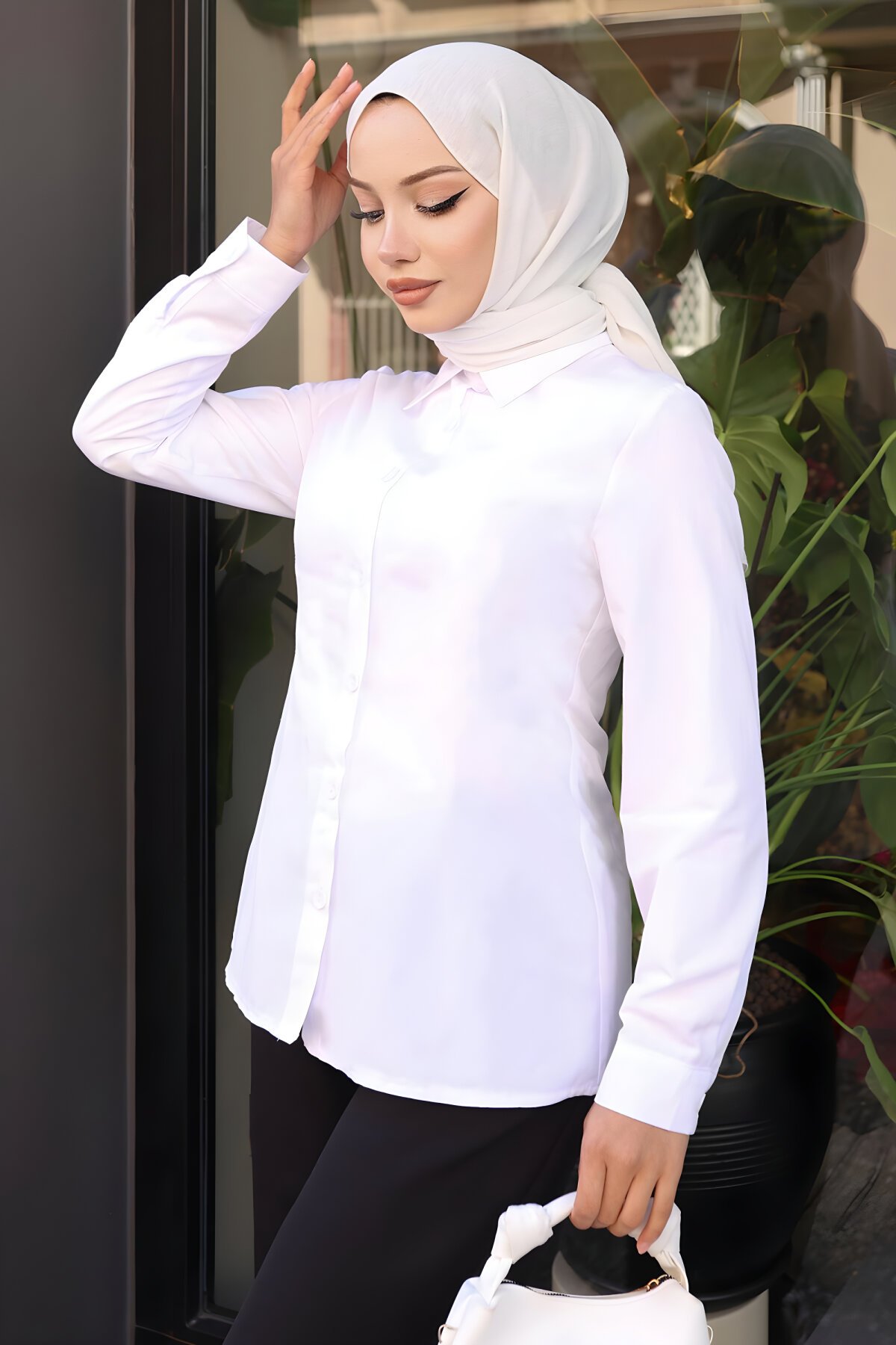 Beyaz Tesettür Gömlek - Modamihram