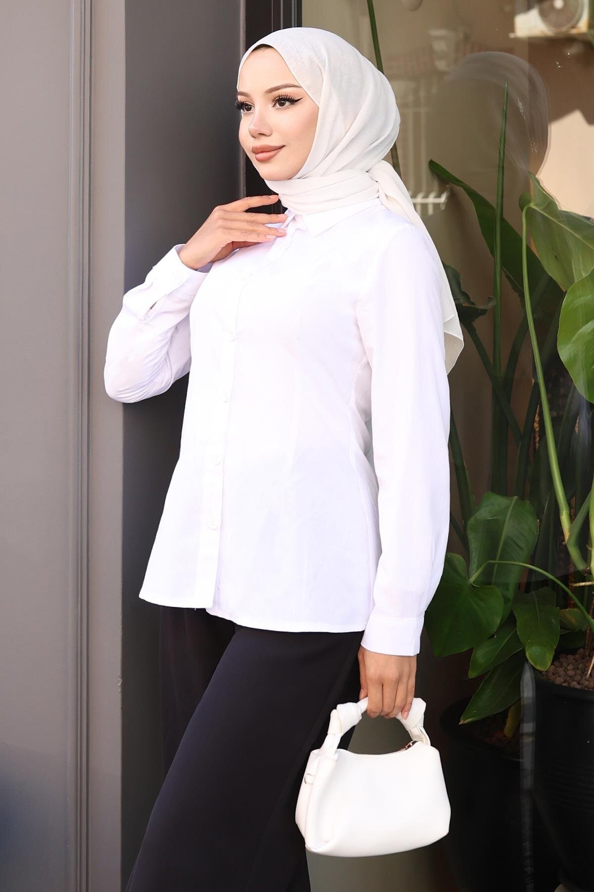 Beyaz Tesettür Gömlek - Modamihram