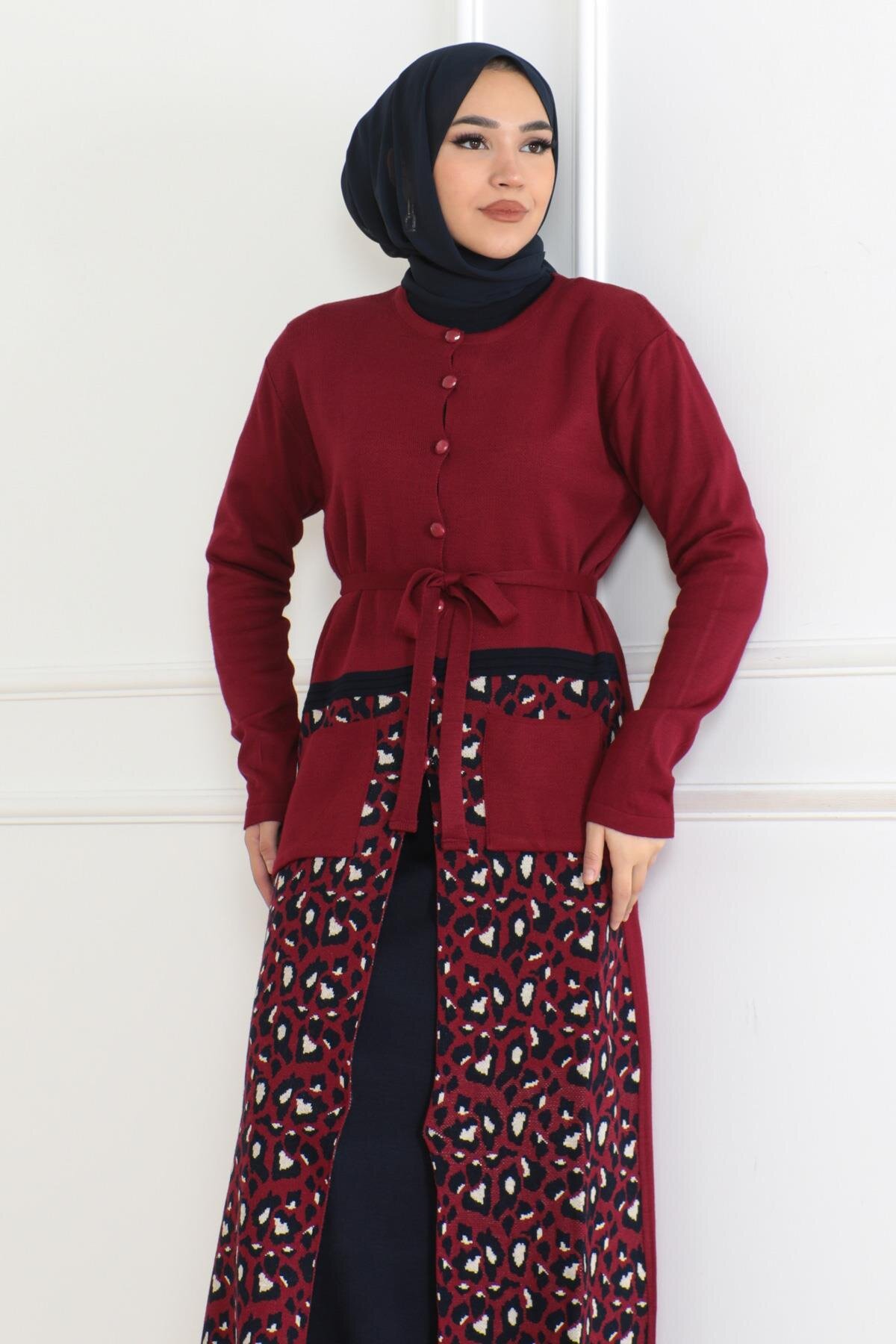 Knitted Pocket Detail Set - Maroon - Modamihram