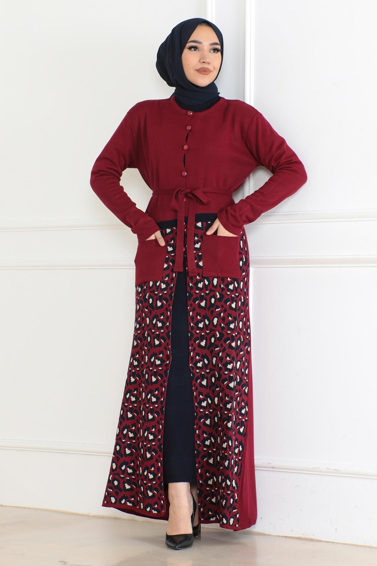 Knitted Pocket Detail Set - Maroon - Modamihram