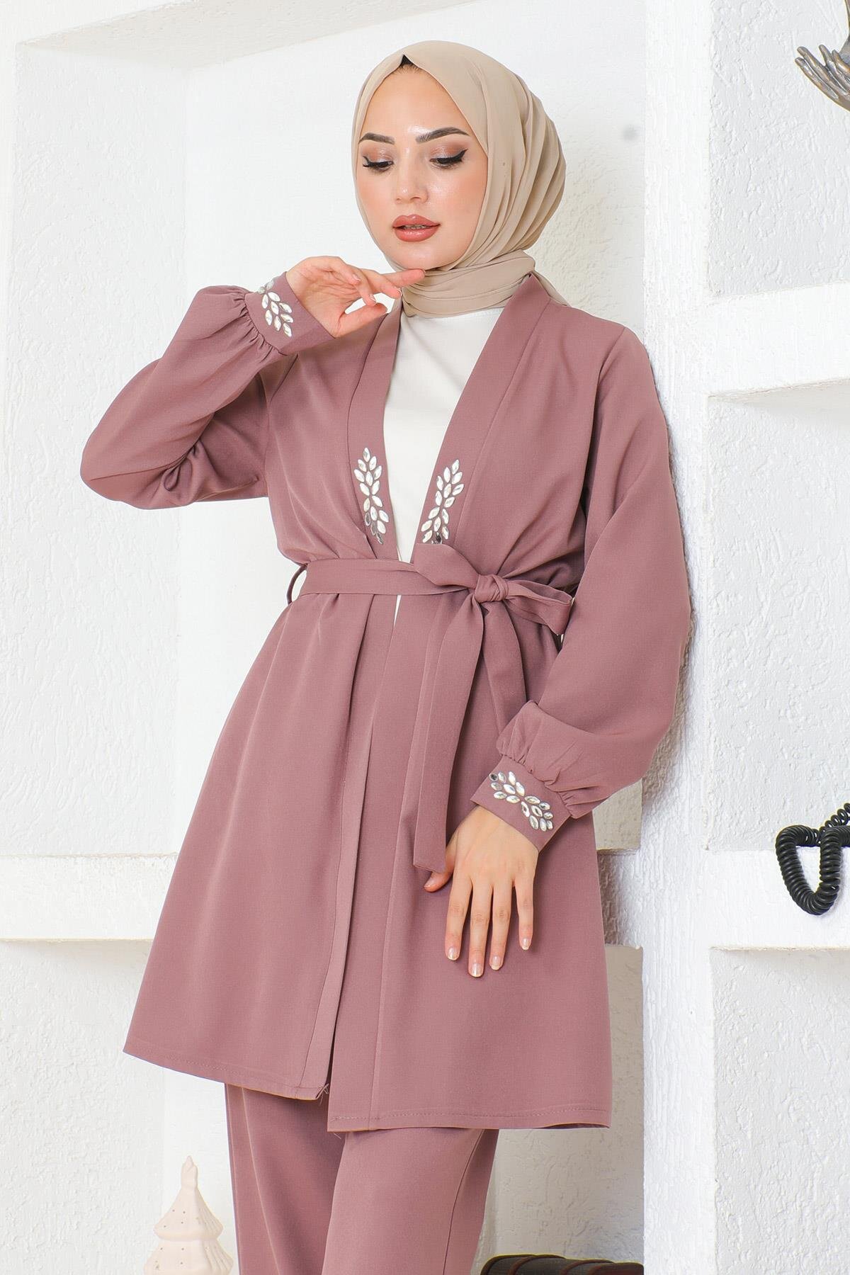 Two-Piece Stone-Detail Modest Set - Dusty Rose - Modamihram