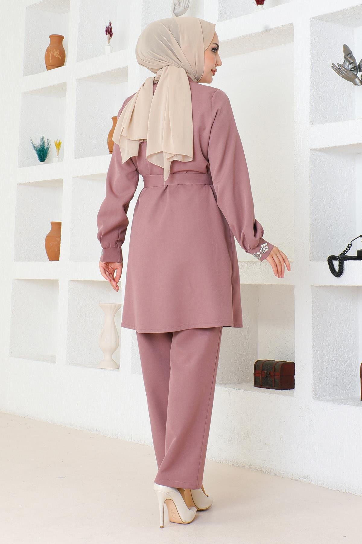Two-Piece Stone-Detail Modest Set - Dusty Rose - Modamihram