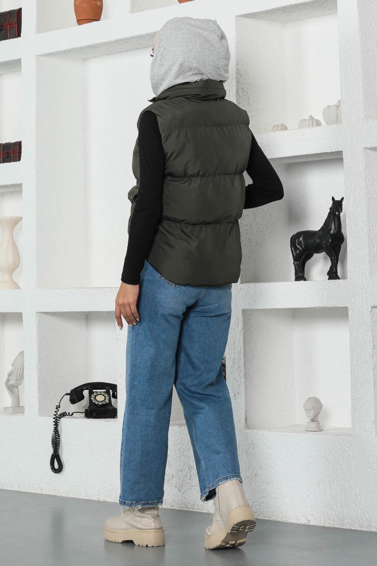 Padded Hooded Vest - Khaki - Modamihram