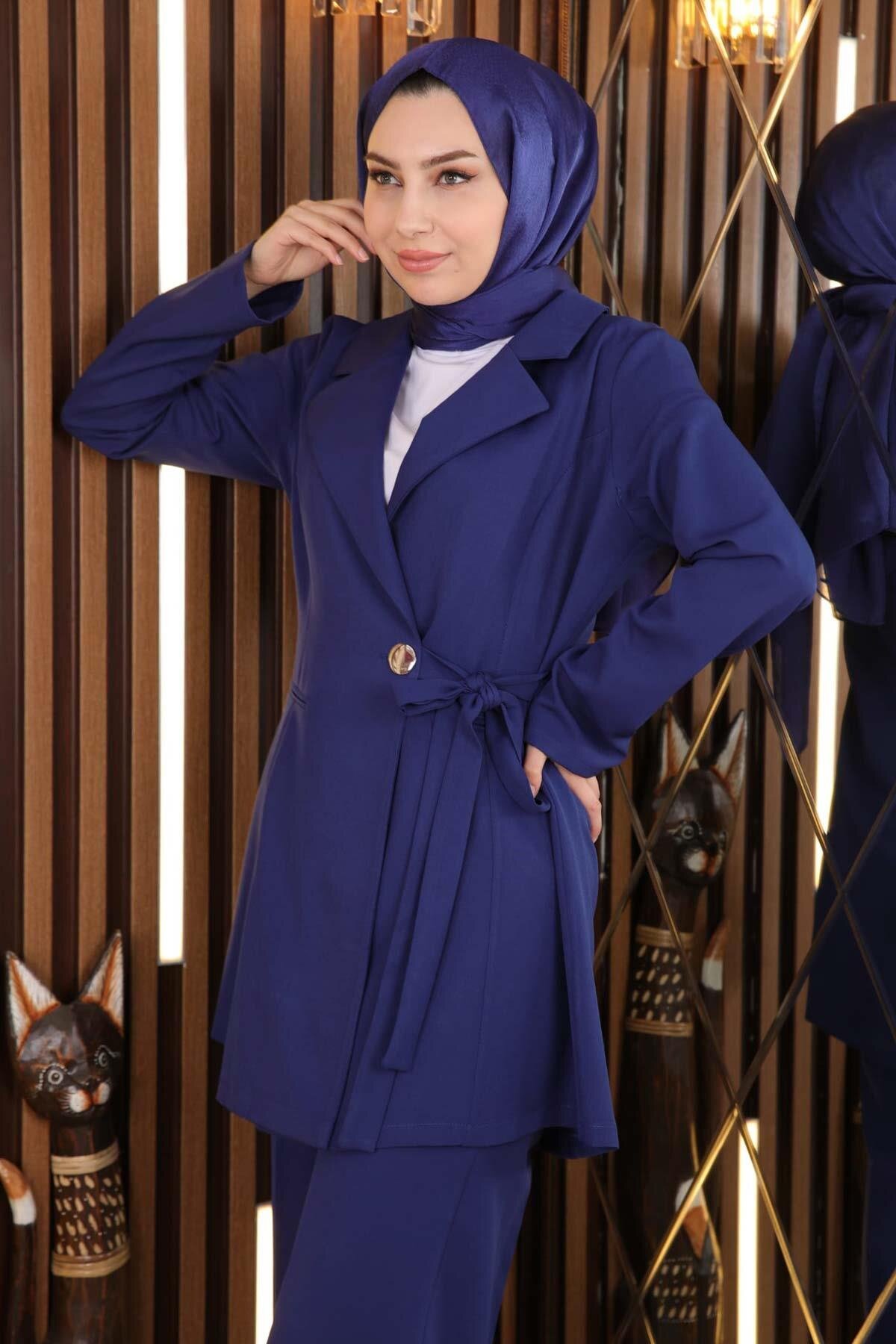 Two-Piece Belt-Detail Modest Set - Indigo - Modamihram